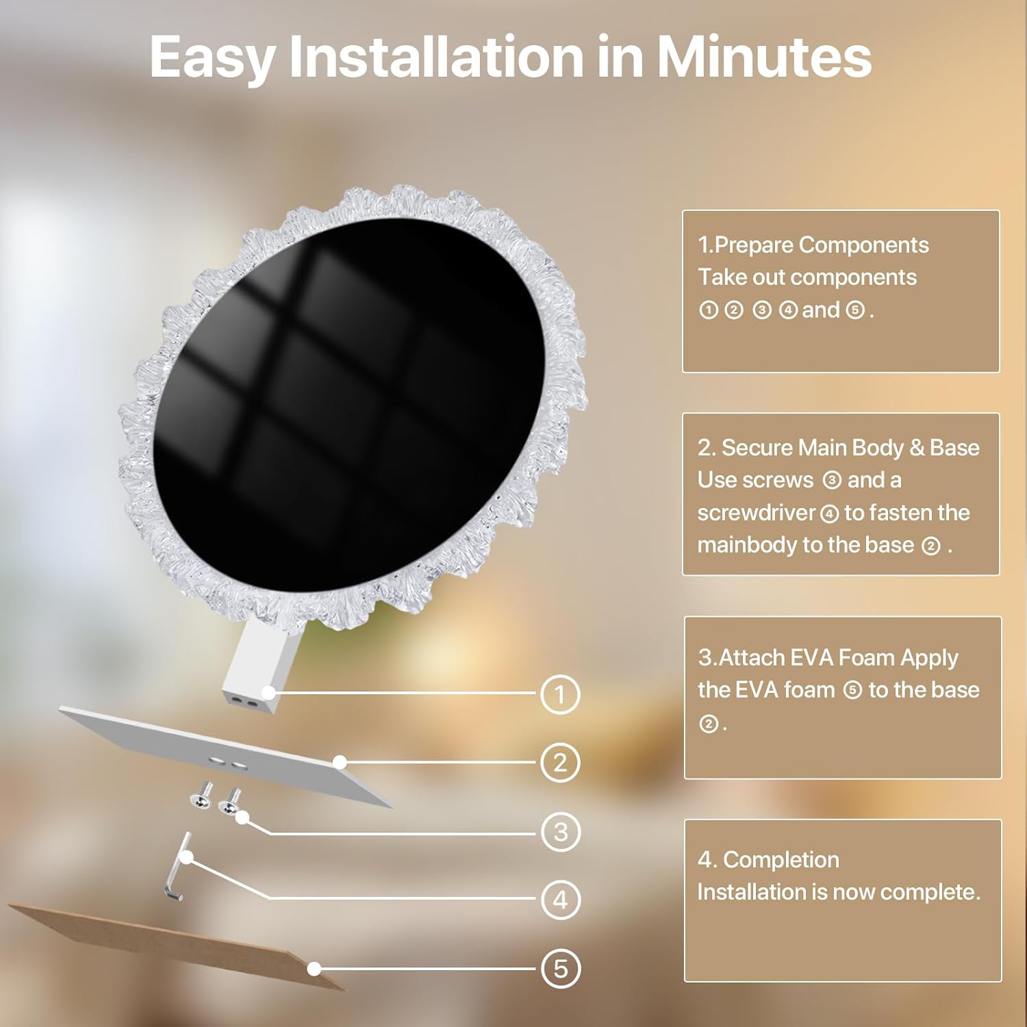 Crystal Round Vanity Mirror with Lights, 16 Inch Dimmable LED Makeup Mirror for Women, 3 Color Temperatures, Touch Switch, Gold, Ideal for Girlfriend & Makeup Lovers