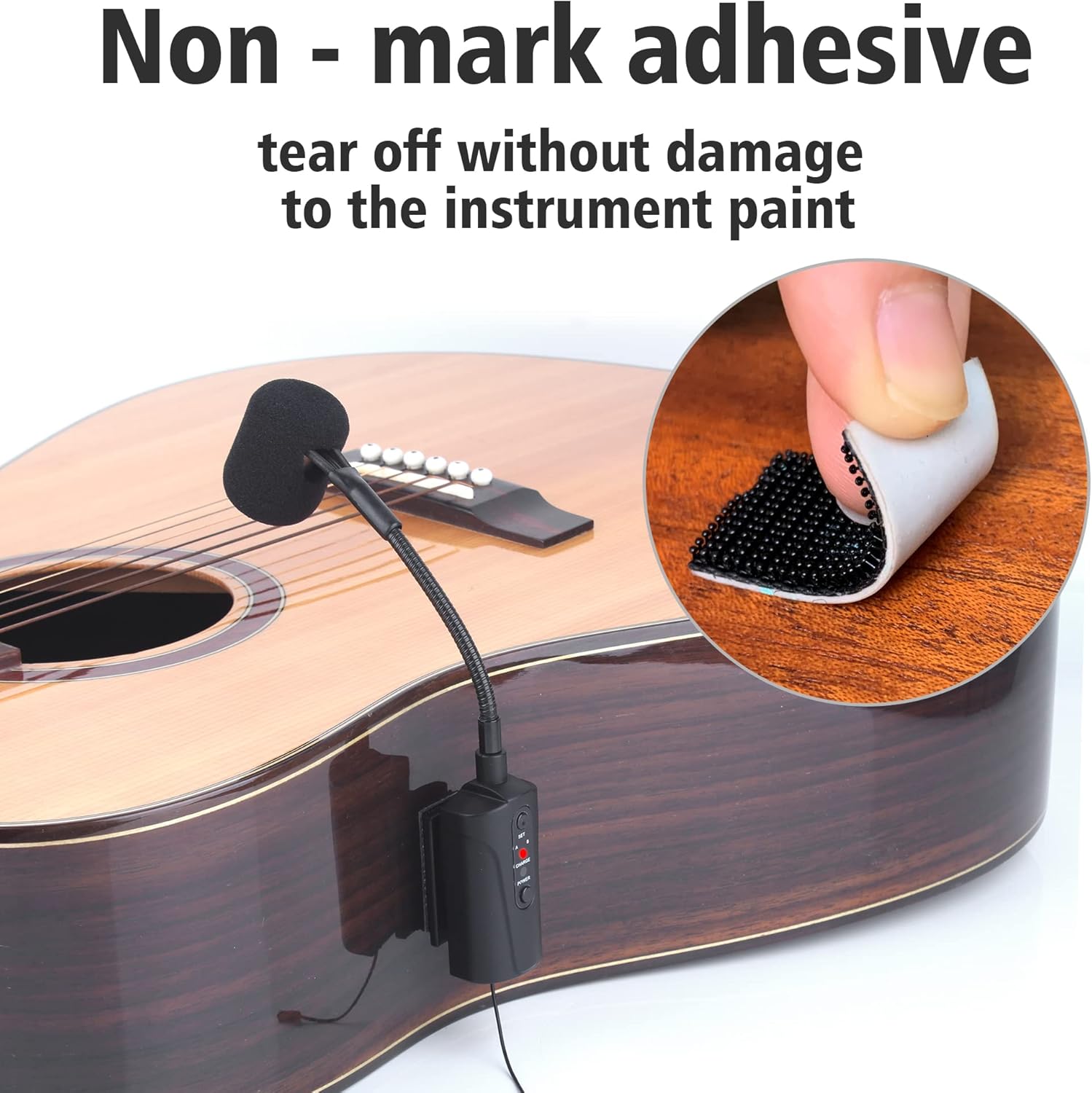 Double Microphone for Guitar Q2/AT-5G Guitar Microphone Wireless UHF Mic Instrument Condenser Pick Up Receiver and 2 Transmitter System for Classical and Acoustic Guitar