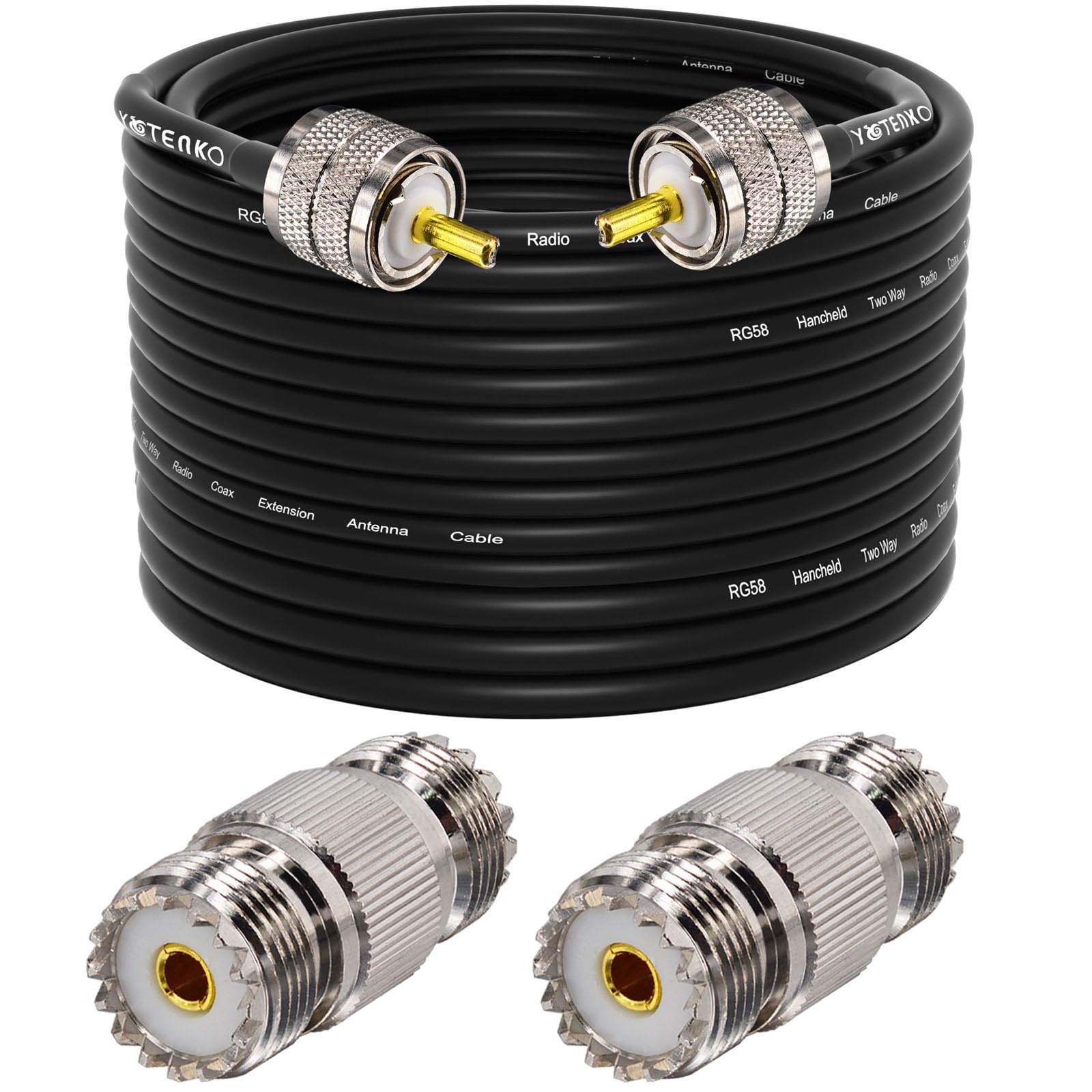 Cavo antenna CB 22,9 m, PL259 RG58, cavo coassiale UHF PL259 maschio + 2 adattatori femmina UHF SO239 da 50 Ohm per radio CB Ham, misuratore SWR, analizzatore antenna, radio HF, radio