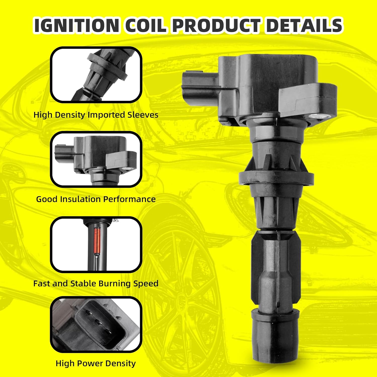Set of 4 Ignition Coils Pack UF540 L3G218100 & 4 PCS Iridium Spark Plugs Compatible with Mazda 3 6 CX-7 MX-5 2.0L 2.3L 2.5L L4