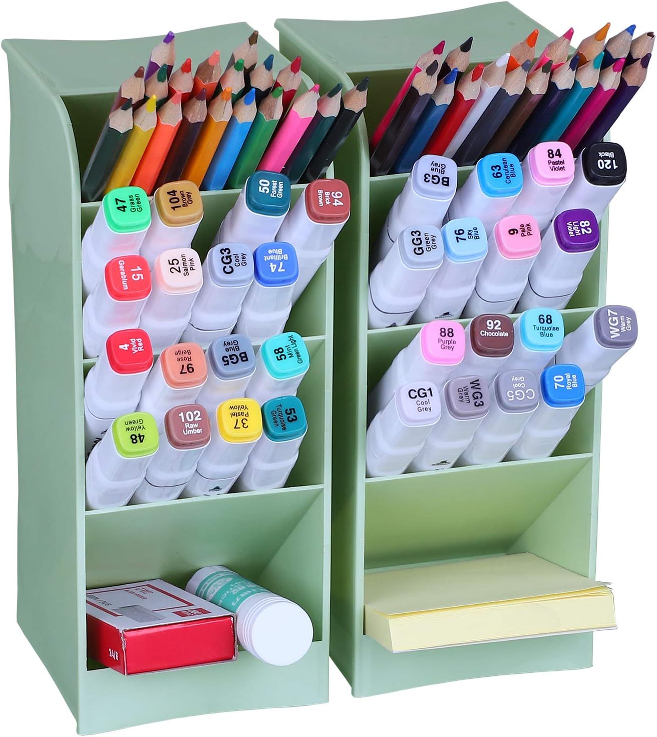 Antner 2pcs Desk Organizer High Capacity Pen Holder Desktop Storage Makeup Brushes Caddy for Office School Home Supplies Big Pen Holder, Green