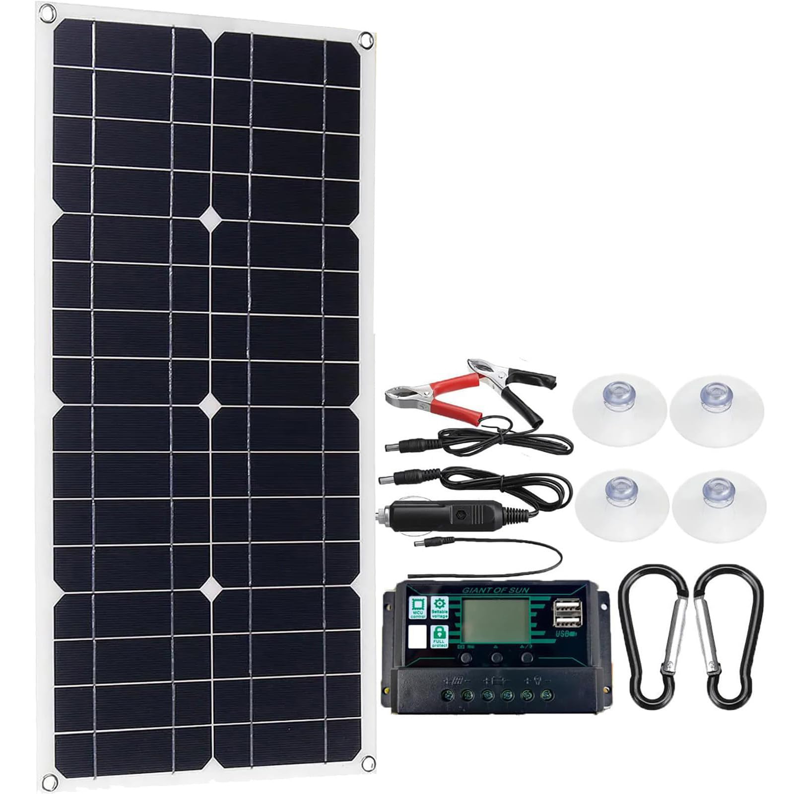 ZILOOK 40W 80W Solar Panel Kit, Monocrystalline Solar Panel (10-30A Controller), Dual Usb Ports, 5V / 12V Battery Charging, For Camping, Traveling,40W-30A