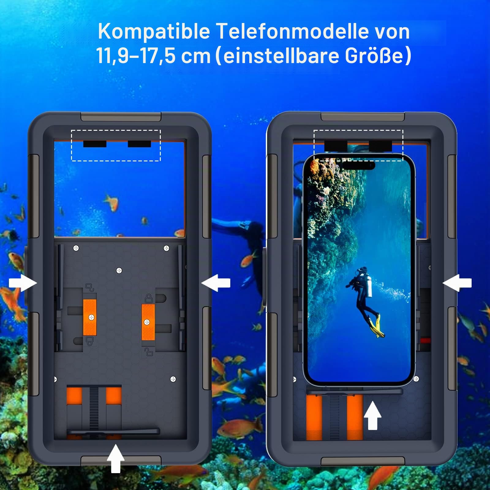 Professionelle Tauchtelefonhülle, 15 m wasserdichte Handyhülle zum Tauchen und Schnorcheln, Universal Unterwasserfotografie Gehäuse für iPhone 16/15/14 Serie Samsung Galaxy LG Google usw