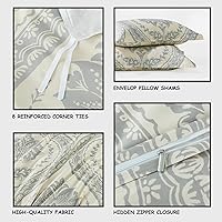 Vista 3 de Bedduvit Juego de funda de edredón de algodón, tamaño Queen, damasco, estampado de cachemira, transpirable, minimalista, con estampado de damasco