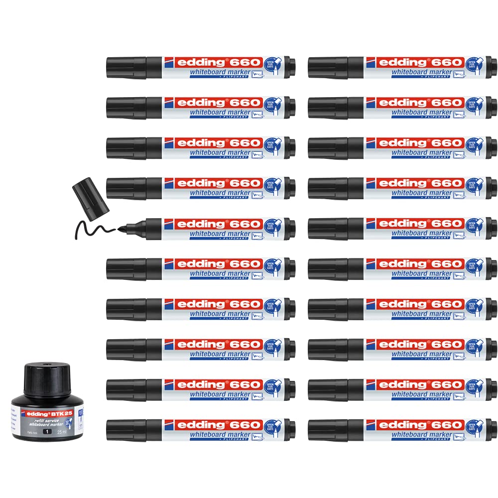 edding Markery do tablic suchościeralnych 660 – okrągła końcówka, szerokość linii 1,5 – 3 mm, czarny – 1 opakowanie uzupełniające gratis