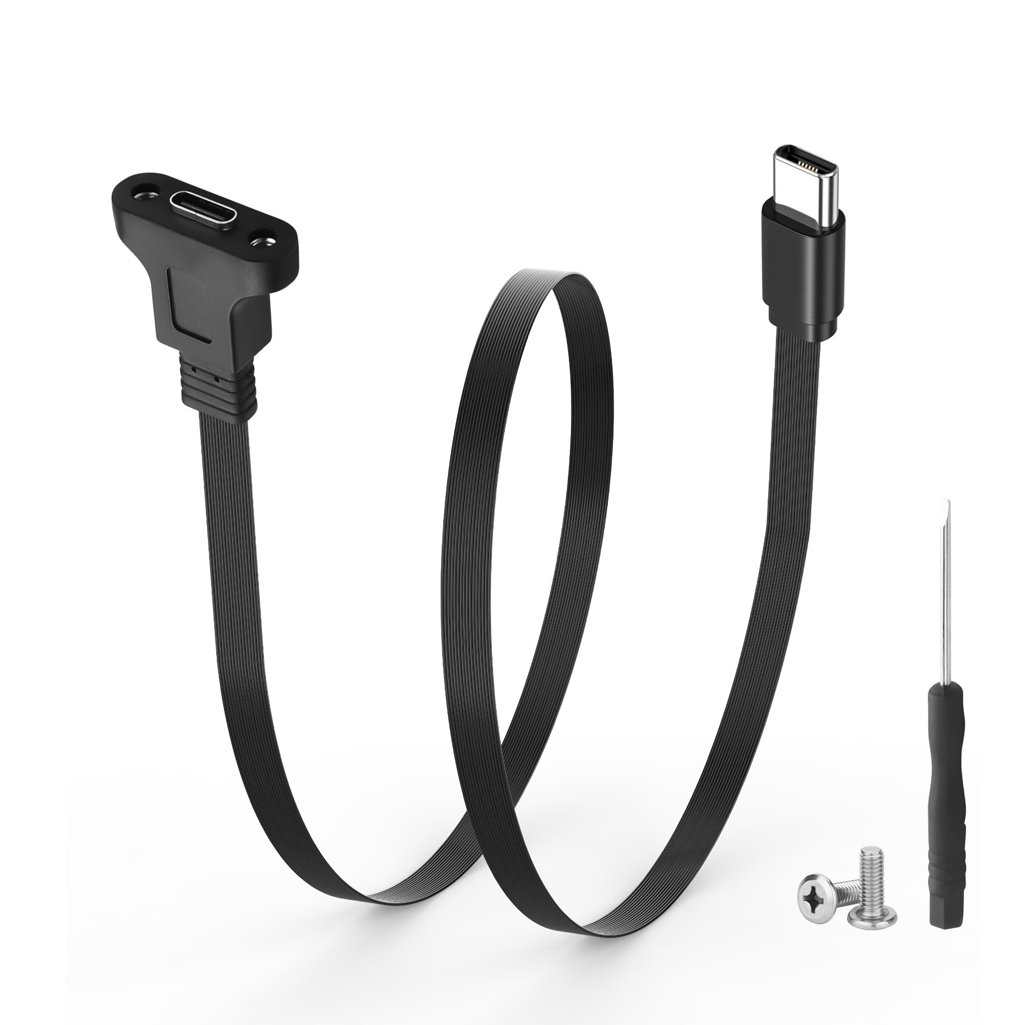 Photo 1 of JSADZKJ Flat USB Type C 3.1Panel Mount Adapter Cable, Type C Male to Female Extension Cable 10Gbps Flexible USB C Cable with Panel Mount Screw Supports Fast Charging,and Data Sync(0.3M/1ft)