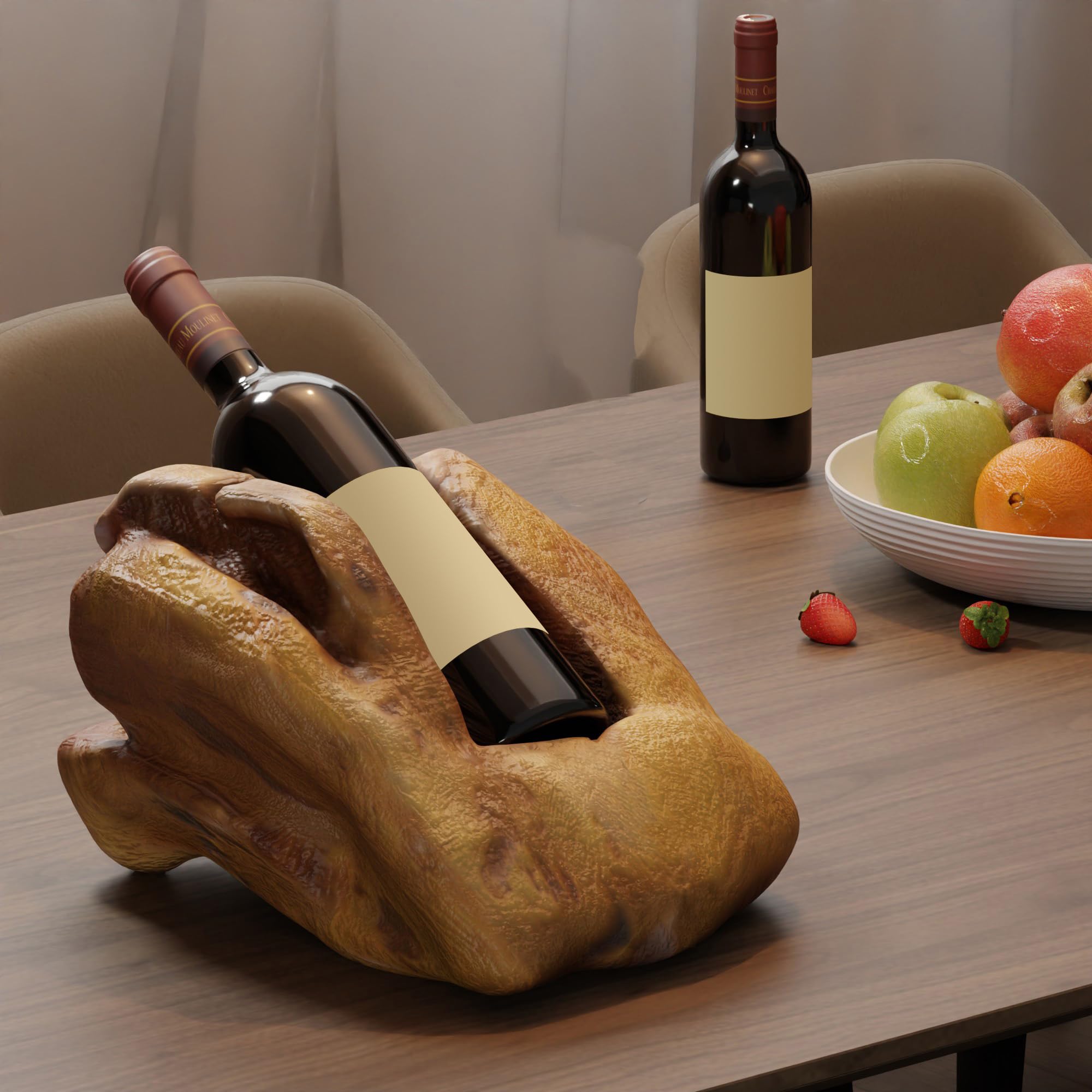 Portabottiglie in legno di radice – Portabottiglie in legno per 2 bottiglie di vino, oggetto decorativo in radica per cucina, sala da pranzo, soggiorno (Für 1 Flaschen Wein)