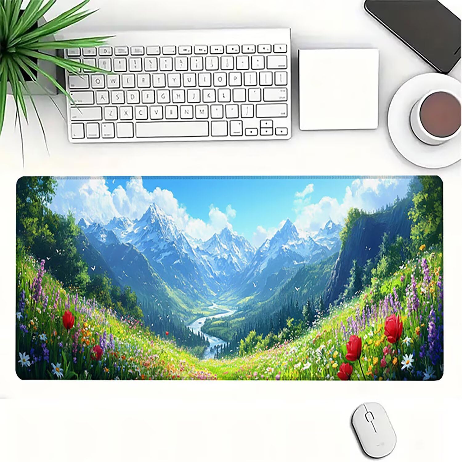 Lejnlnng Podkładka pod mysz do gier XXL, 120 x 60 cm - duża mata na biurko w kwiaty, wodoodporna podkładka pod mysz XL, antypoślizgowa gumowa podkładka pod mysz z przeszytymi krawędziami do biura, do
