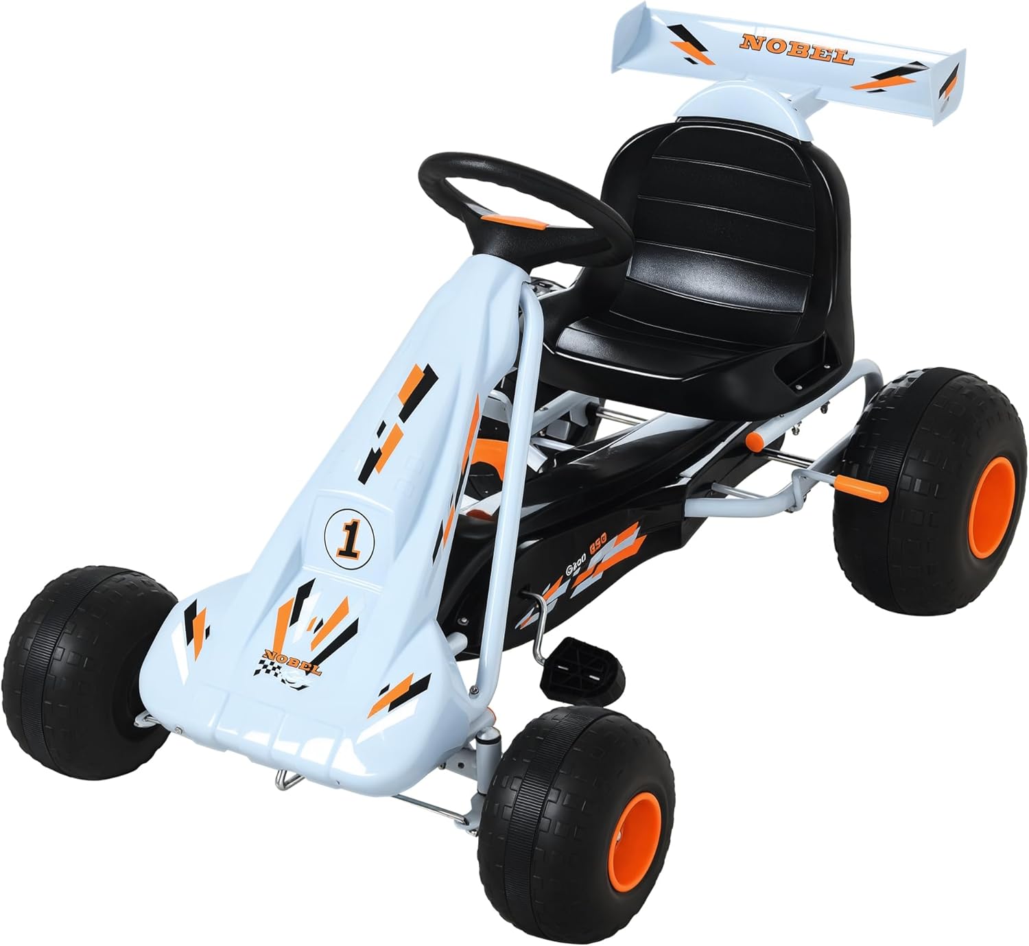 Aosom Pedal Go Kart Children Ride on Car Cute Style with Adjustable Seat, Plastic Wheels, Handbrake and Shift Lever, Light Blue