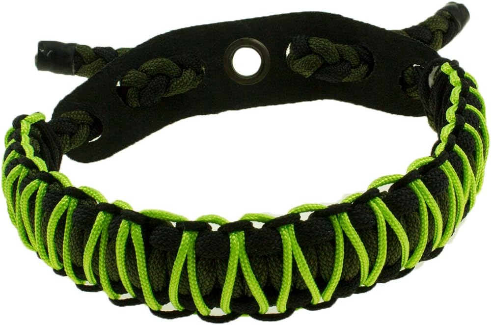 Bow Wrist Sling Archery Wrist Sling Hand Braided 550 Paracord Survival Hunting Shooting Wrist Strap Durable Leather Yoke with Grommet (Green)