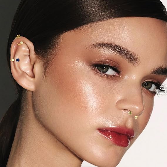 2PCS 20G Gold Birthstone Nose Ring Half Hoop Stud, CZ Body Ear Piercing Small Thin Hoop Body Jewelry Can Be Used as Septum Ring and Cartilage Earring