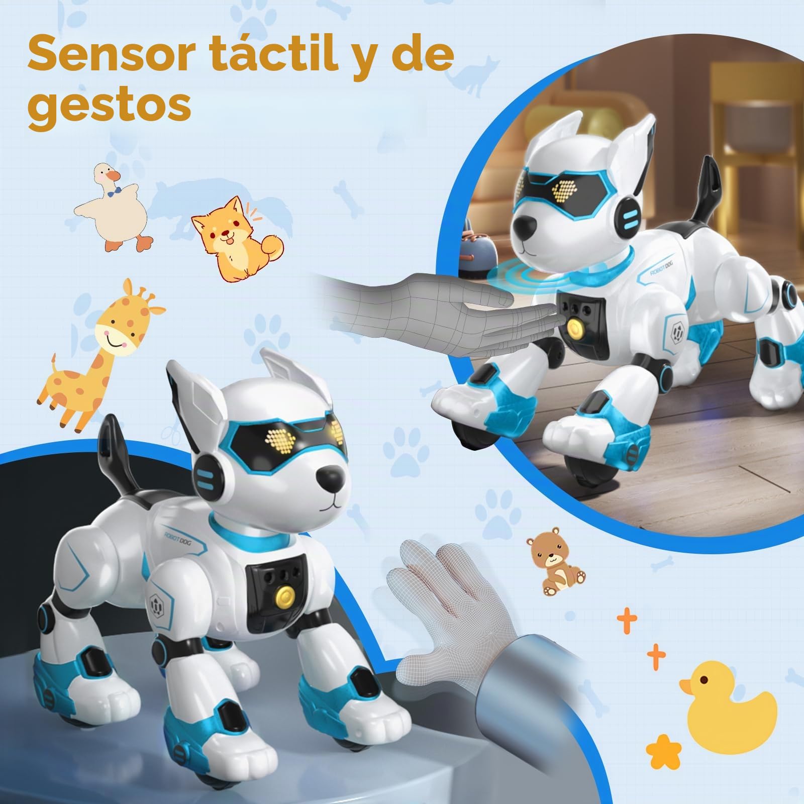 PRANITE Perro Robot para Niños, Perro Robot Programable e Interactivo, Juguete Teledirigido Recargable con Control por Voz y Gestos, Música y Baile, Regalo Ideal para Niños y Niñas