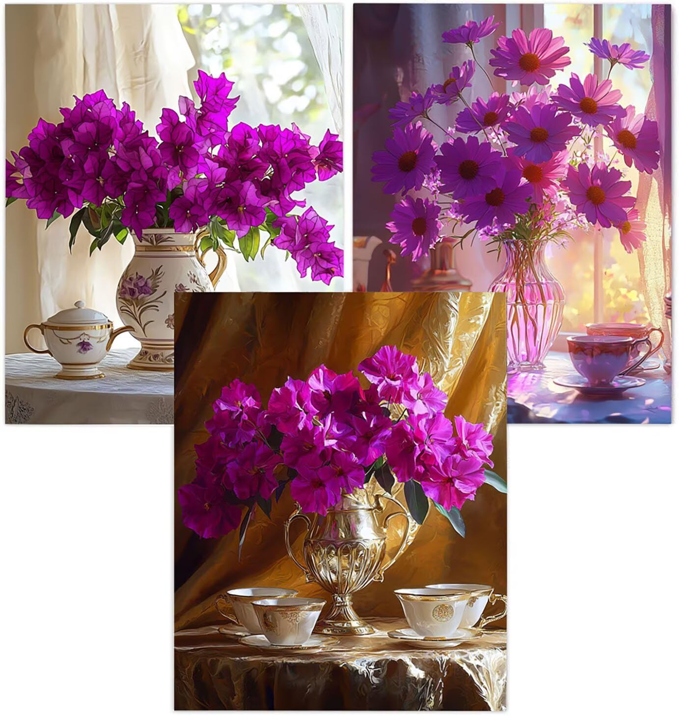 Generico Cnyaunfi 3 Pezzi Fiore Pittura Diamante Fai-Da-Te, 5D Viola Diamond Painting Kit Completo per Hobby Creativi Adulti, Per La Decorazione Della Parete Di Casa 50x70cm YF-3361
