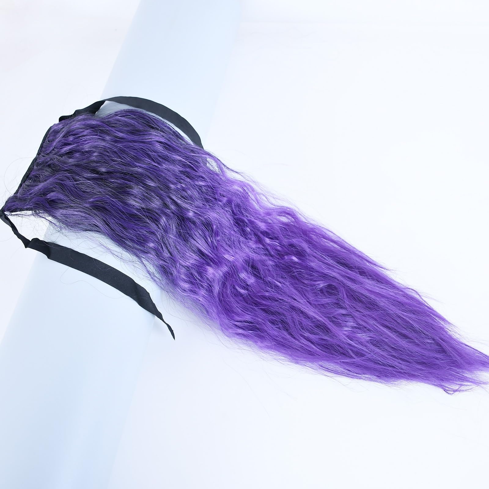 Pièce de cheveux Extensions de queue cheval synthétiques bouclées et crépues, postiche cosplay avec cordon serrage Fête(A)