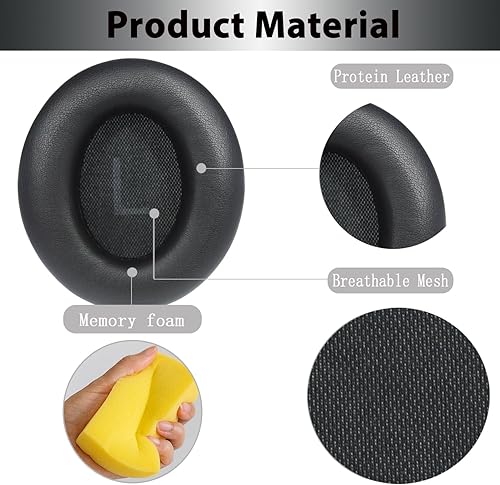 Vista 5 de Adhiper Anker Space Q45 - Almohadillas de repuesto para auriculares Anker Space Q45 Adaptive Noise Cancelling Headphones, con hebilla, cuero Negro