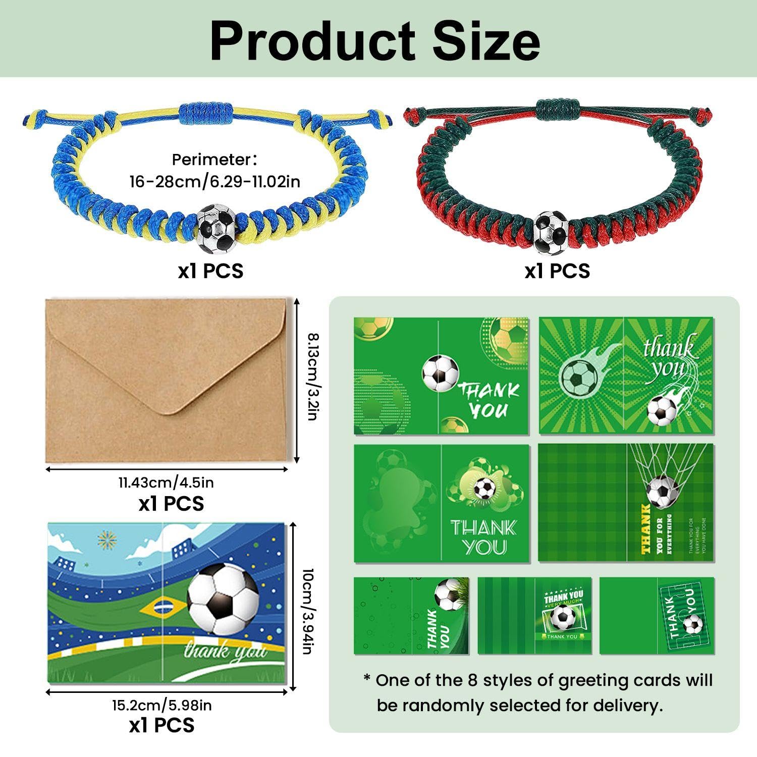 2 Deportes Pulseras De Fútbol con Motivo De, 1 Tarjeta De Felicitación Y Envolvente, Ajustable Trenzado Niño De Pulsera, De La Copa del Mundo De Recuerdos.