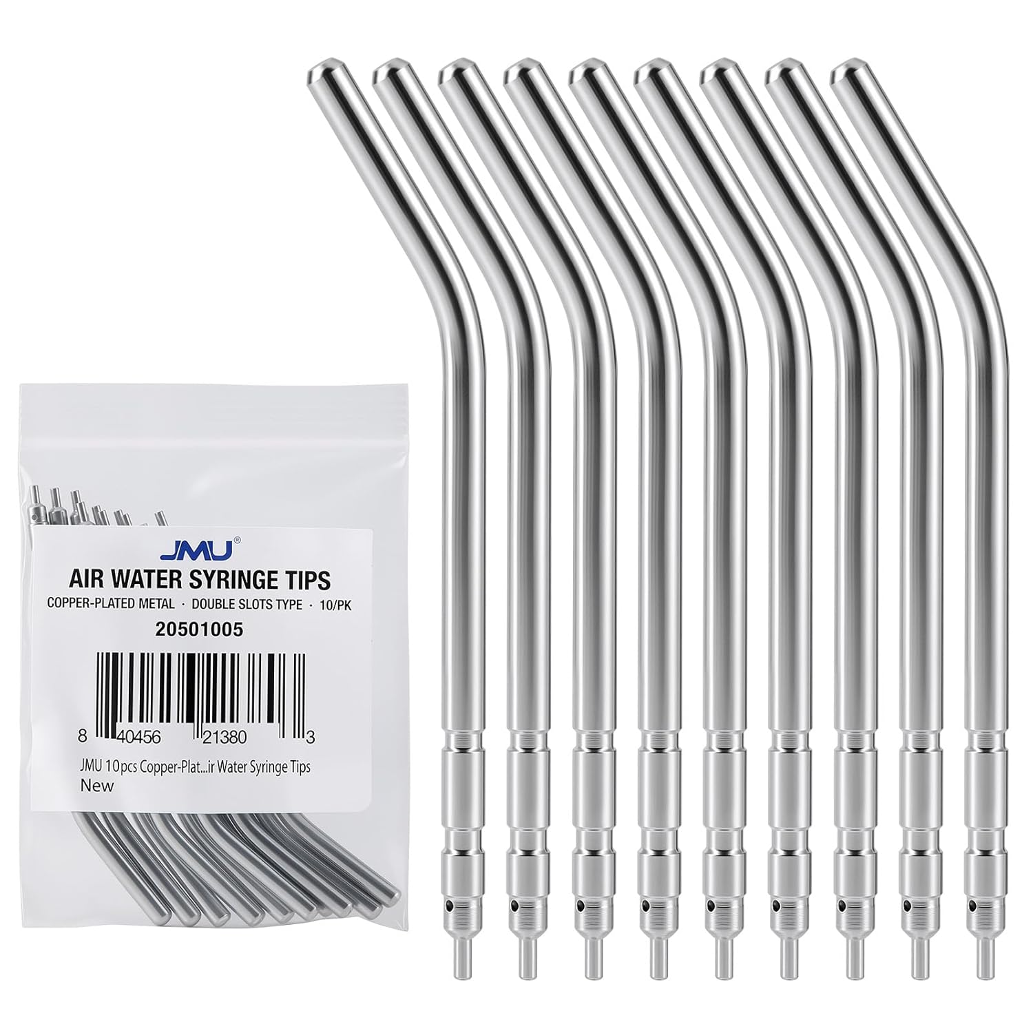 JMU 50 PCS Double Slots Copper-Plated Metal Air Water Syringe Tips for Dental Clinic