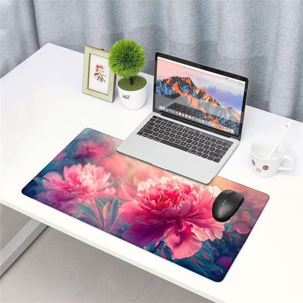 Tappetino Mouse Gaming xxl Accessori Scrivania Ufficio Rosa Fiore Grande Tappetino Mouse e Tastiera Sottomano da Scrivania, Gaming Accessori pc 1200x600x3mm Base Antiscivolo, per PC Laptop d-256