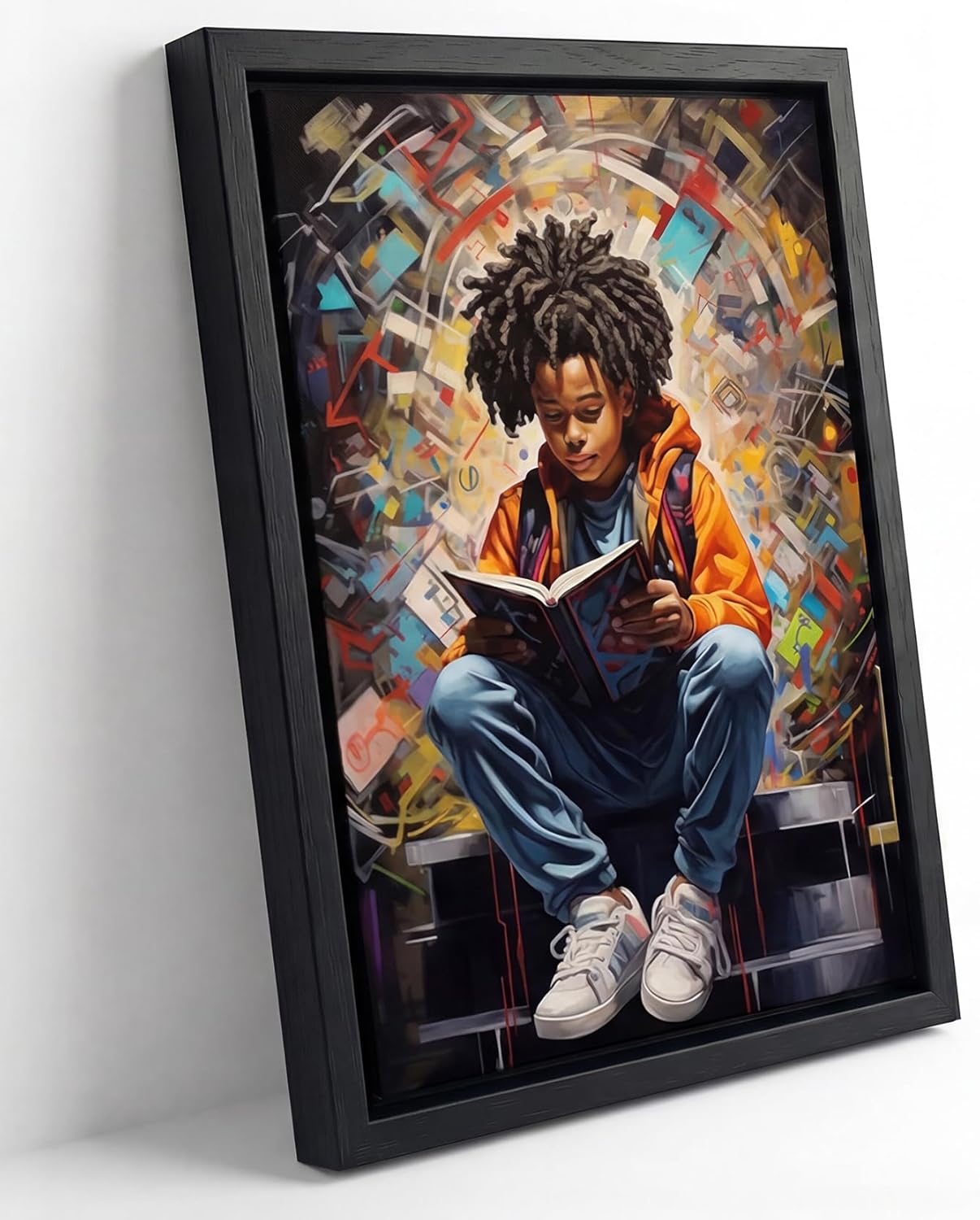 Framed Black Boy Reading Canvas Wall Art Black Boy Books Inspiring Wall Decor Pictures African American Poster Print Painting For Teenager Living Room Bedroom Study Reading Room Home Decoration