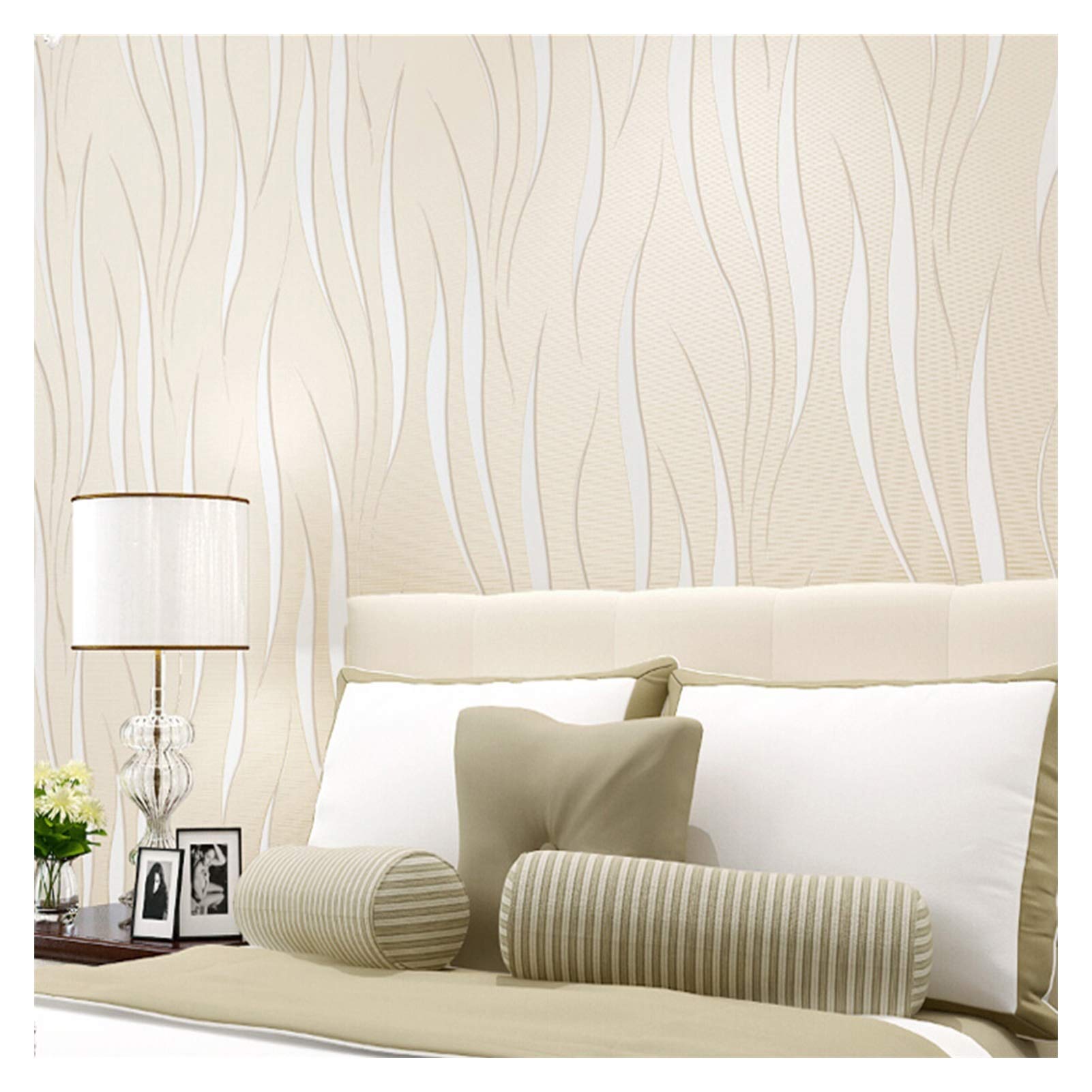Carta da parati Carta Da Parati Autoadesiva Beige, Carta Da Parete In Fibra Di Piante, Carta Da Parati A Prova Di Umidità E Angolizzazione Da Camera Da Letto Decorativo Per La Camera Da Letto, 0.53x9m