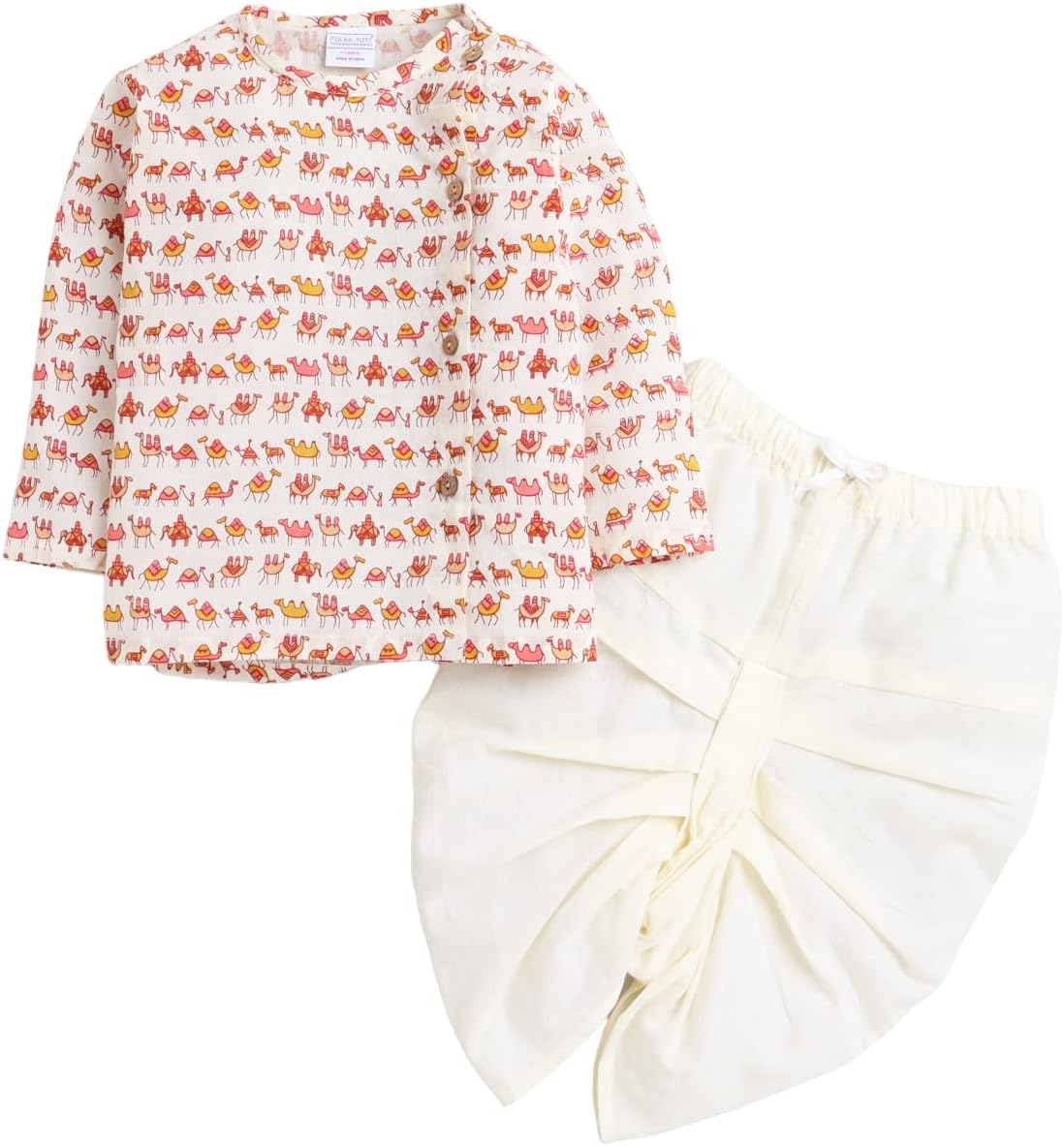 POLKA TOTSElegant Traditional Dhoti Kurta Set for Baby Boys โ Soft Cotton Ethnic Dress for Festivals โ Comfortable Indian Outfit for Infants & Toddlers