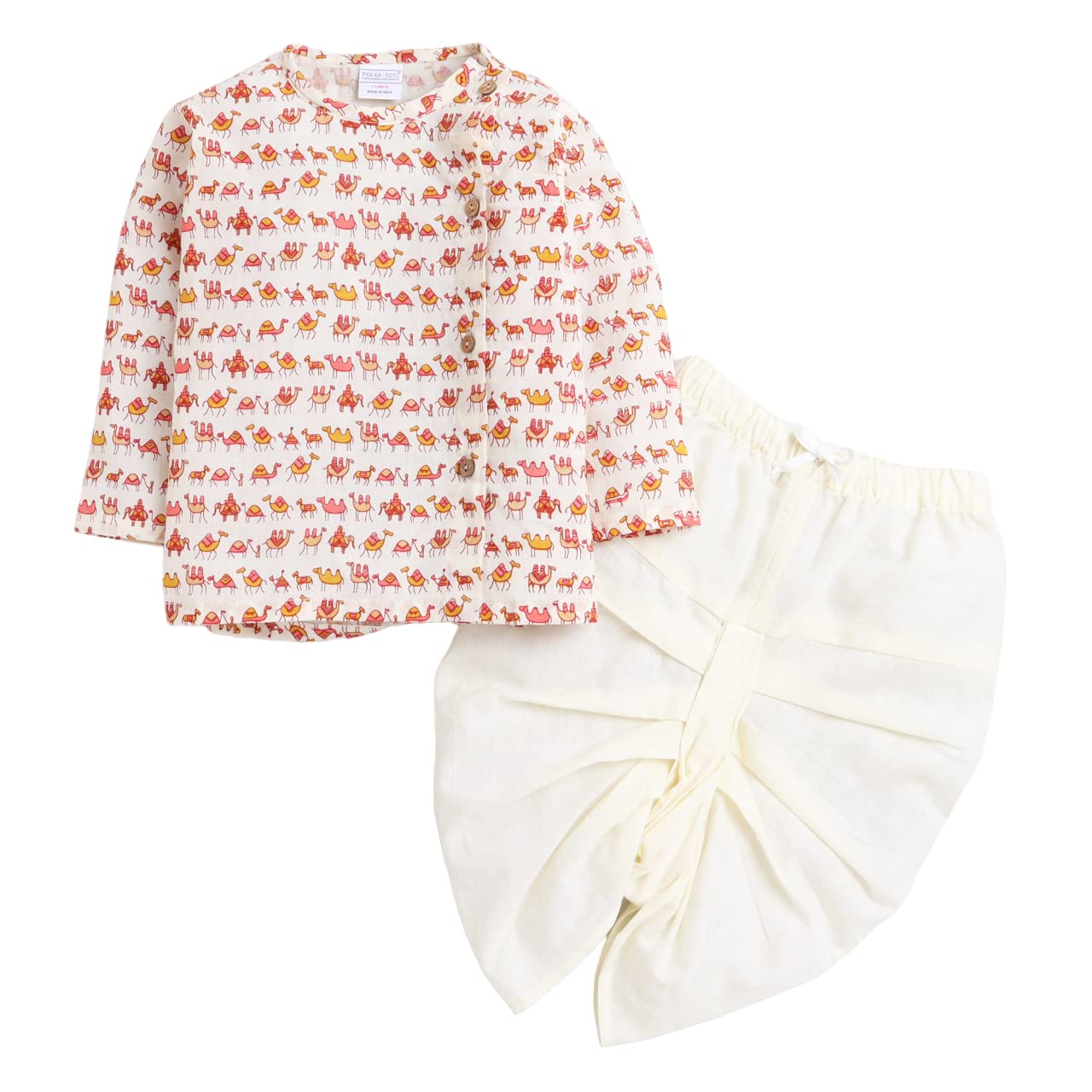 POLKA TOTSElegant Traditional Dhoti Kurta Set for Baby Boys – Soft Cotton Ethnic Dress for Festivals – Comfortable Indian Outfit for Infants & Toddlers