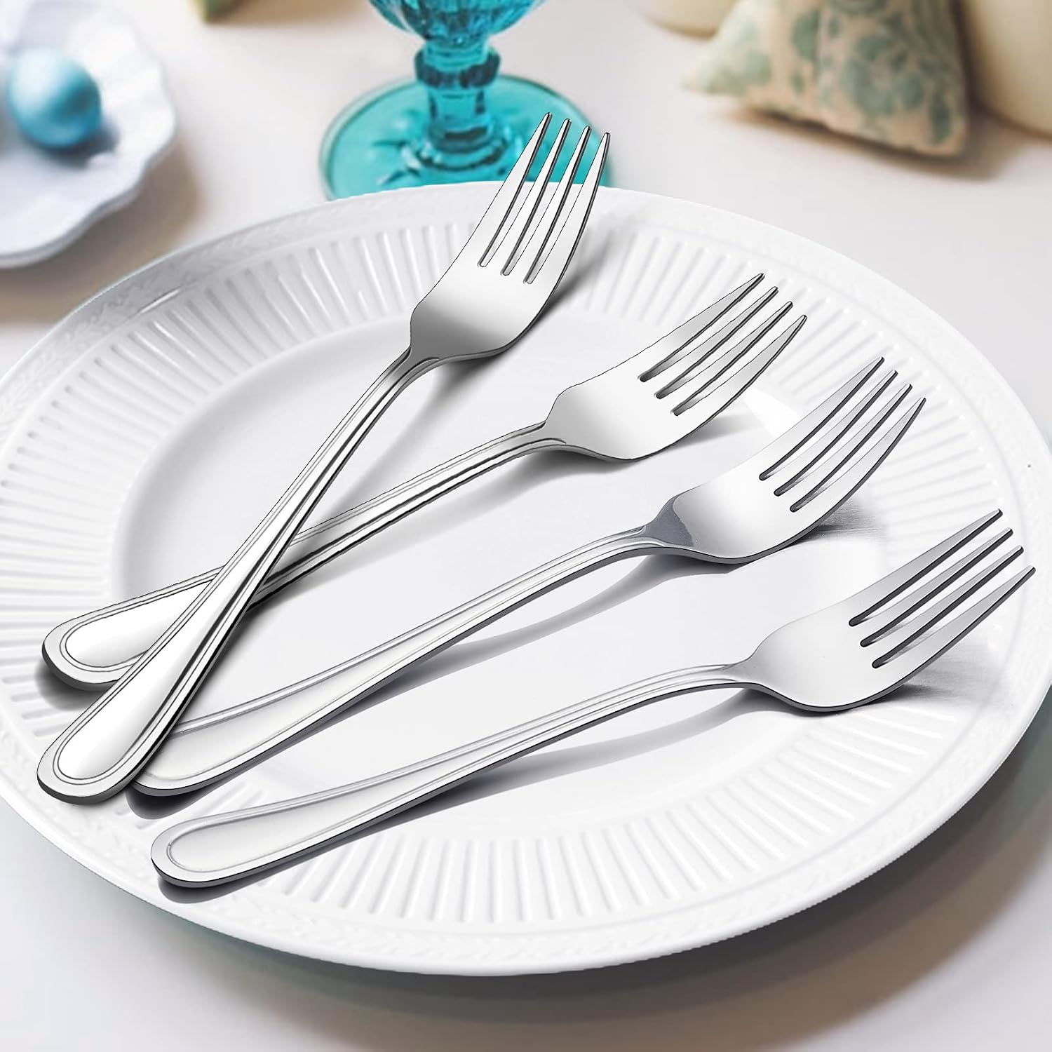 Dinner Forks Set of 12, E-far 7.9 Inch Stainless Steel Forks for Home, Kitchen or Restaurant, Non-toxic & Mirror Polished, Easy to Clean & Dishwasher Safe
