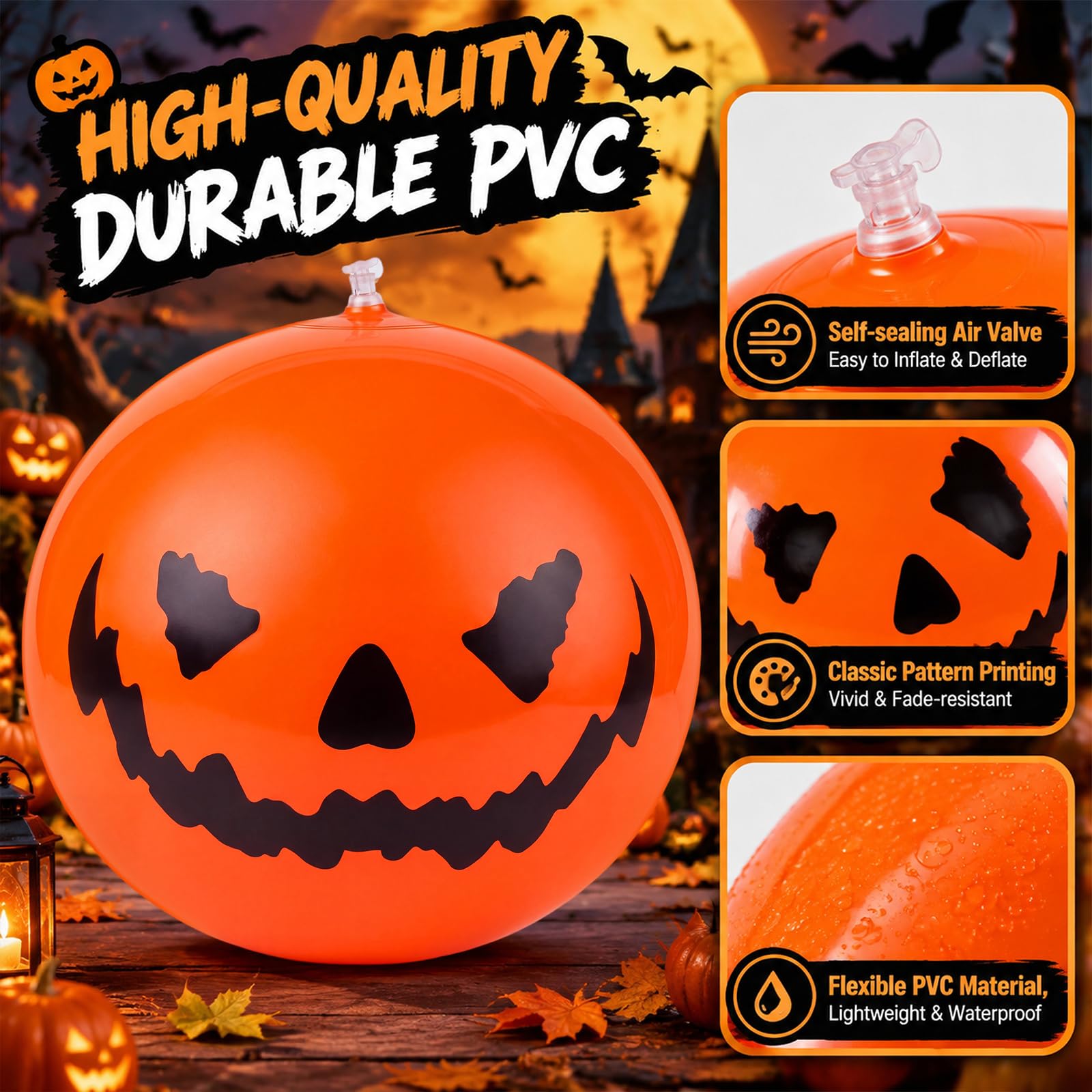 Soulchen 20 palline da spiaggia a forma di zucca di Halloween, 30,5 cm