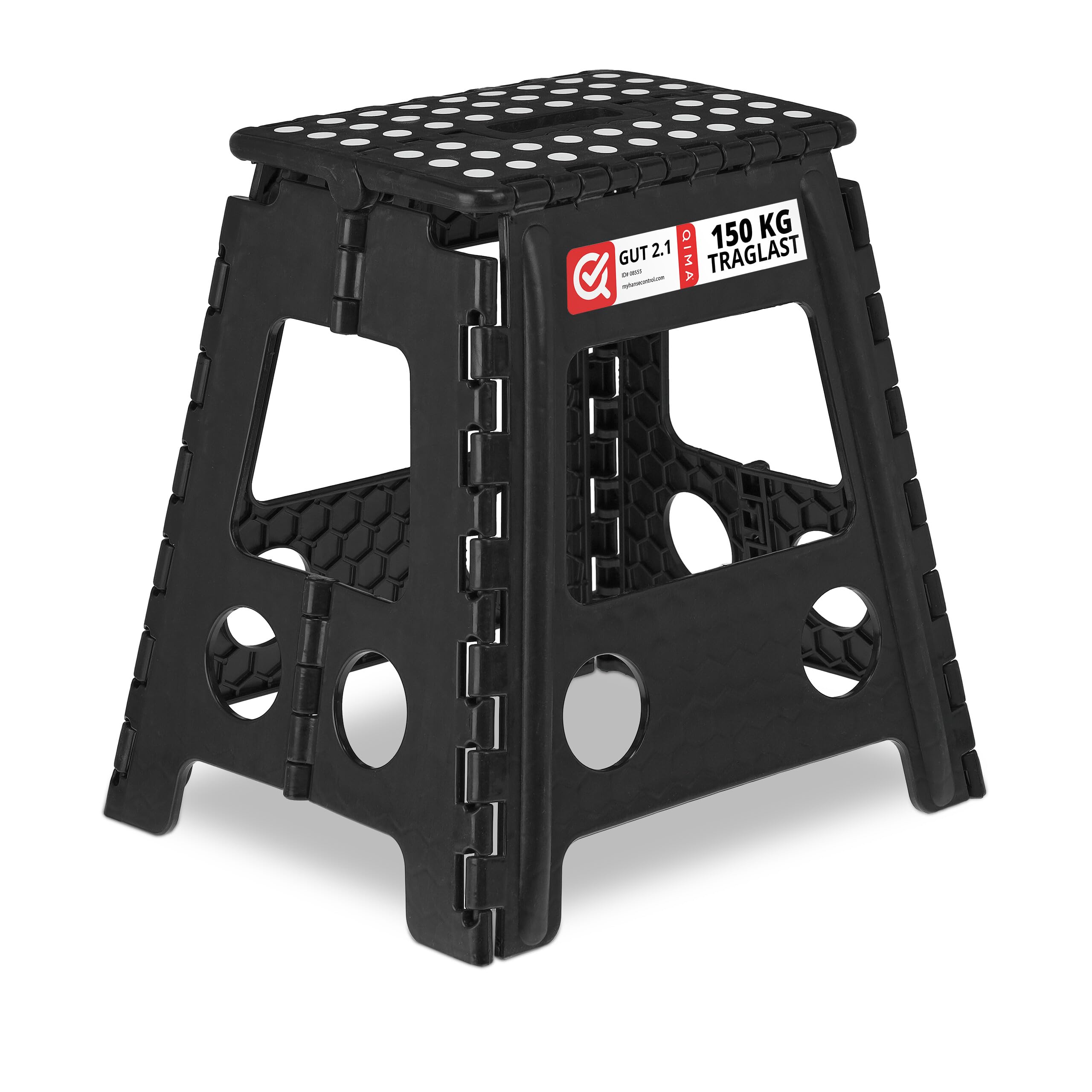 Relaxdays Folding Step Stool, Collapsible, Non-Slip, Max. Load 120 kg, Carry Handle, HxWxD: 40 x 38.5 x 32 cm, Black