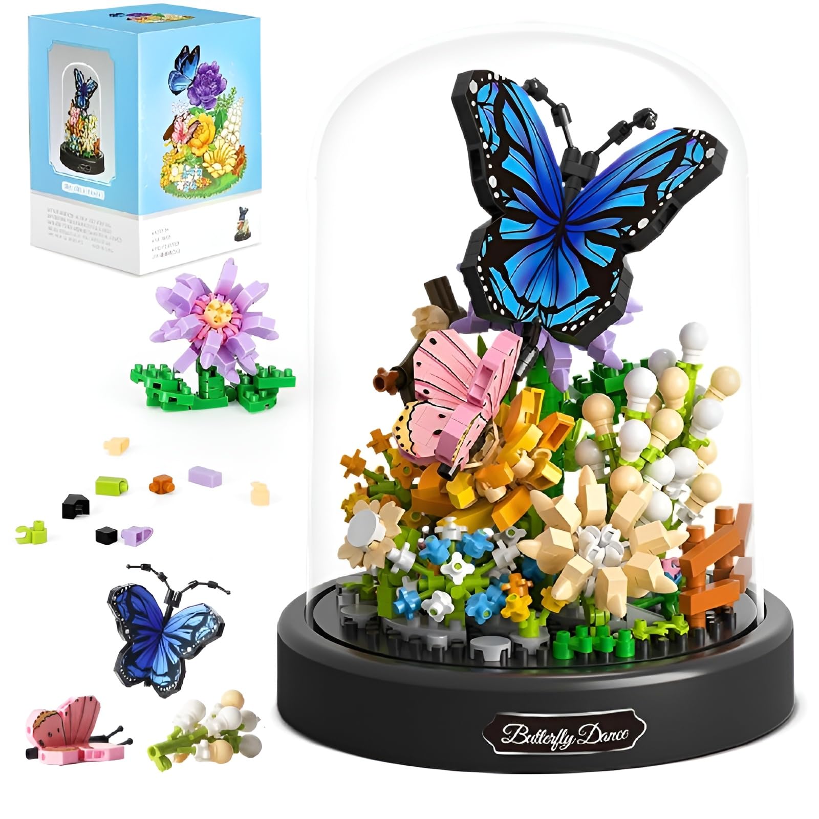 Butterfly Flower Bouquet Building Set, 530 PCS Insect Flowers Collection Building Set with Dust Cover, Micro Mini Botanical Building Toy, DIY Home Decoration, Gifts for Boys and Girls (16369)