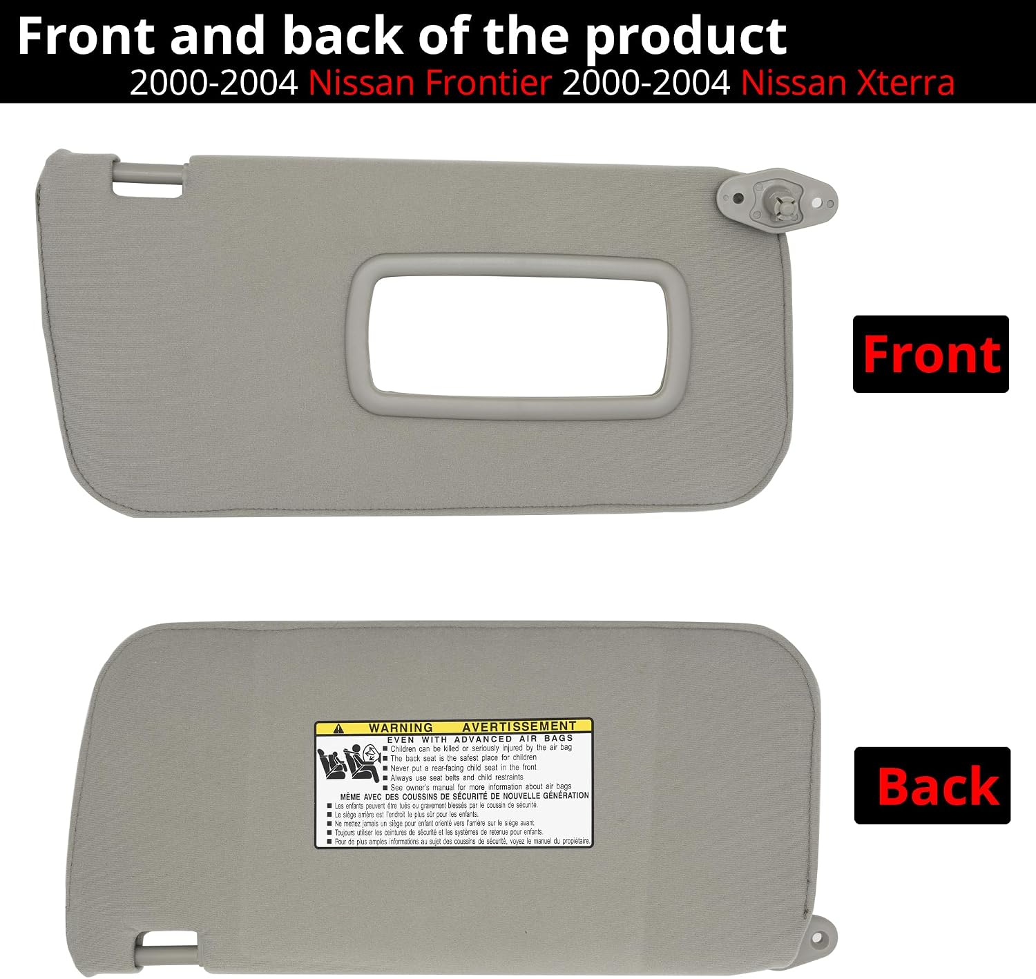 Sun Visor Fits for Nissan Frontier Xterra 2000-2004 Right Passenger Side Replaces 96400-7Z803 Gary