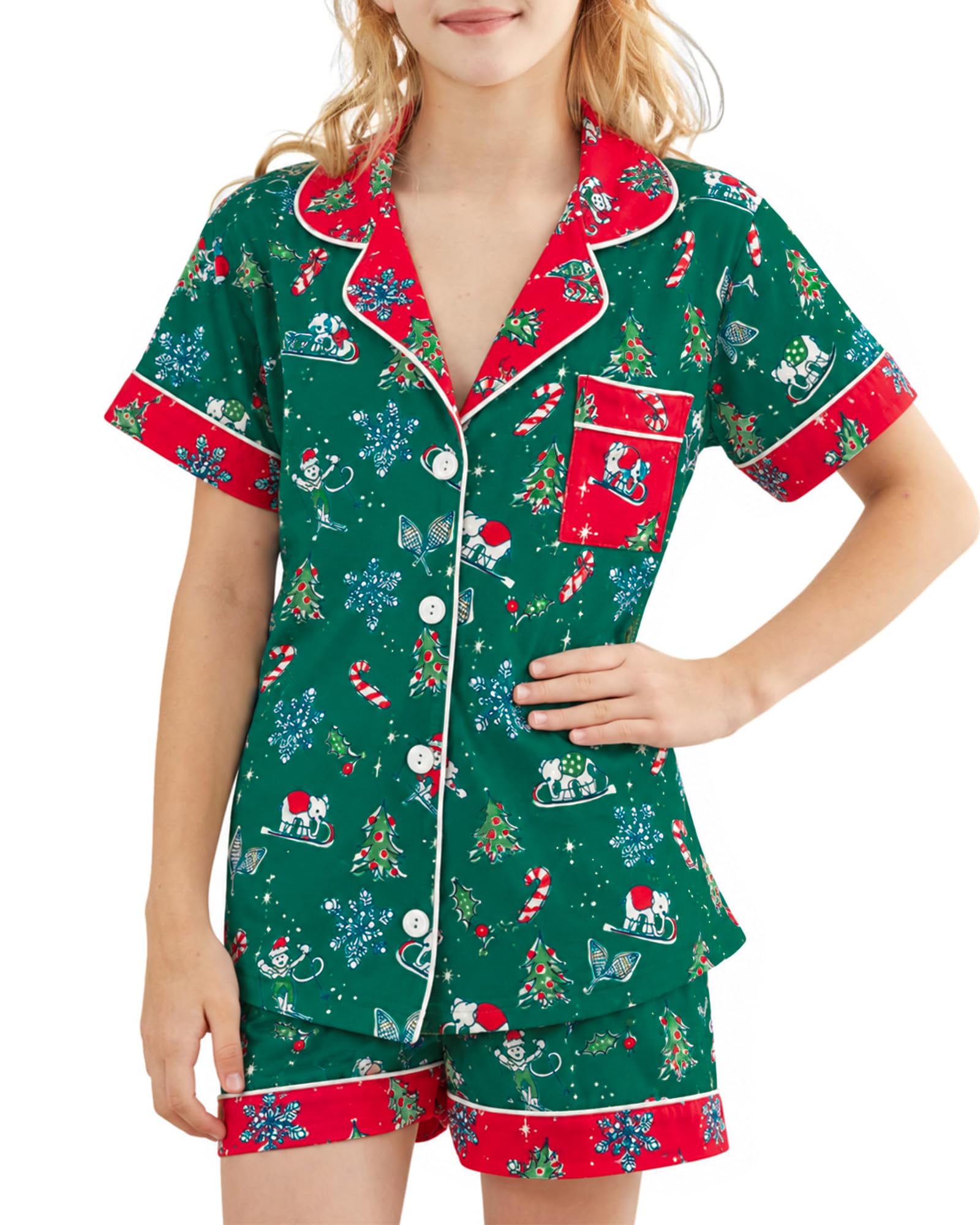 Girls Pajamas Sets, Kids Monkey Button Down Sleepover Loungewear