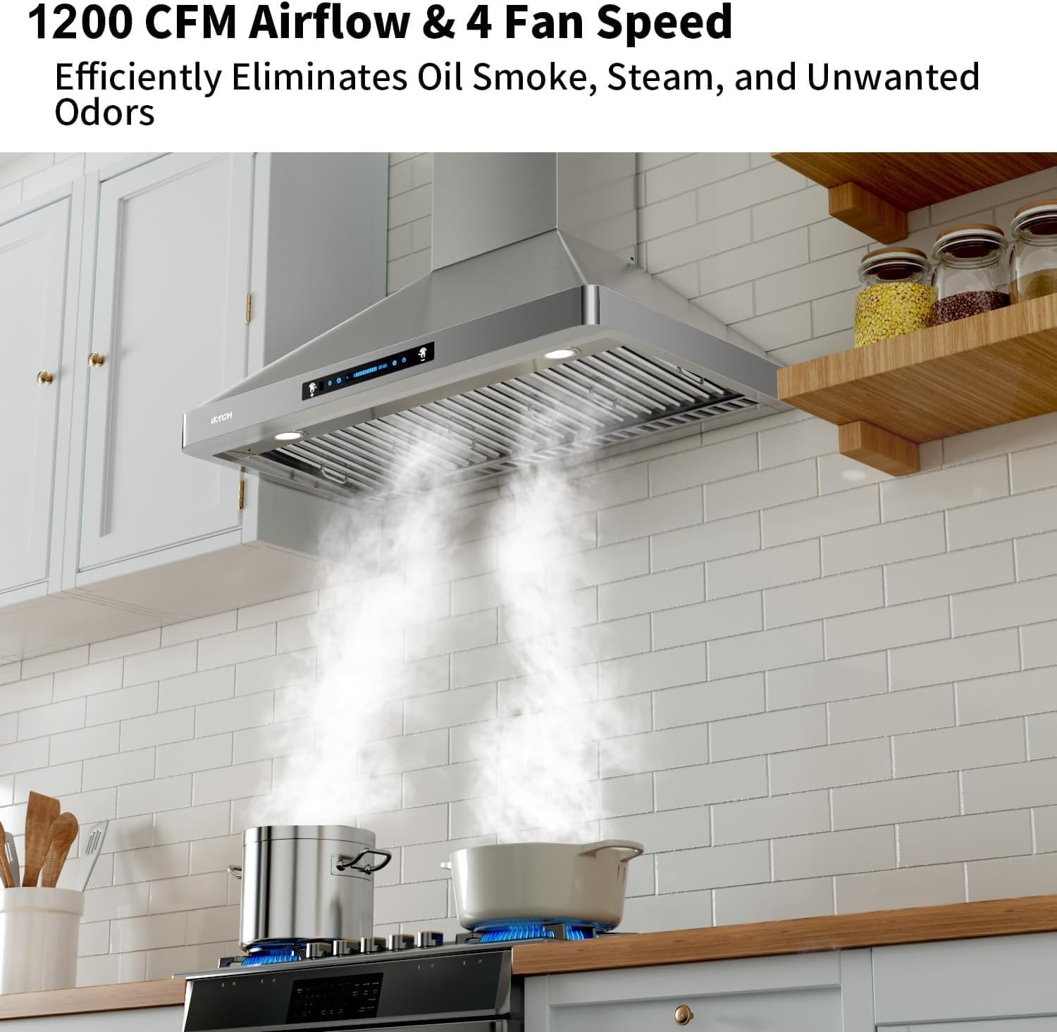  Wall Mounted Range Hood 30 inch, 1200 CFM Ducted/Ductless Stainless Steel Range Hood with Gesture Sensing & Touch Control thumbnail