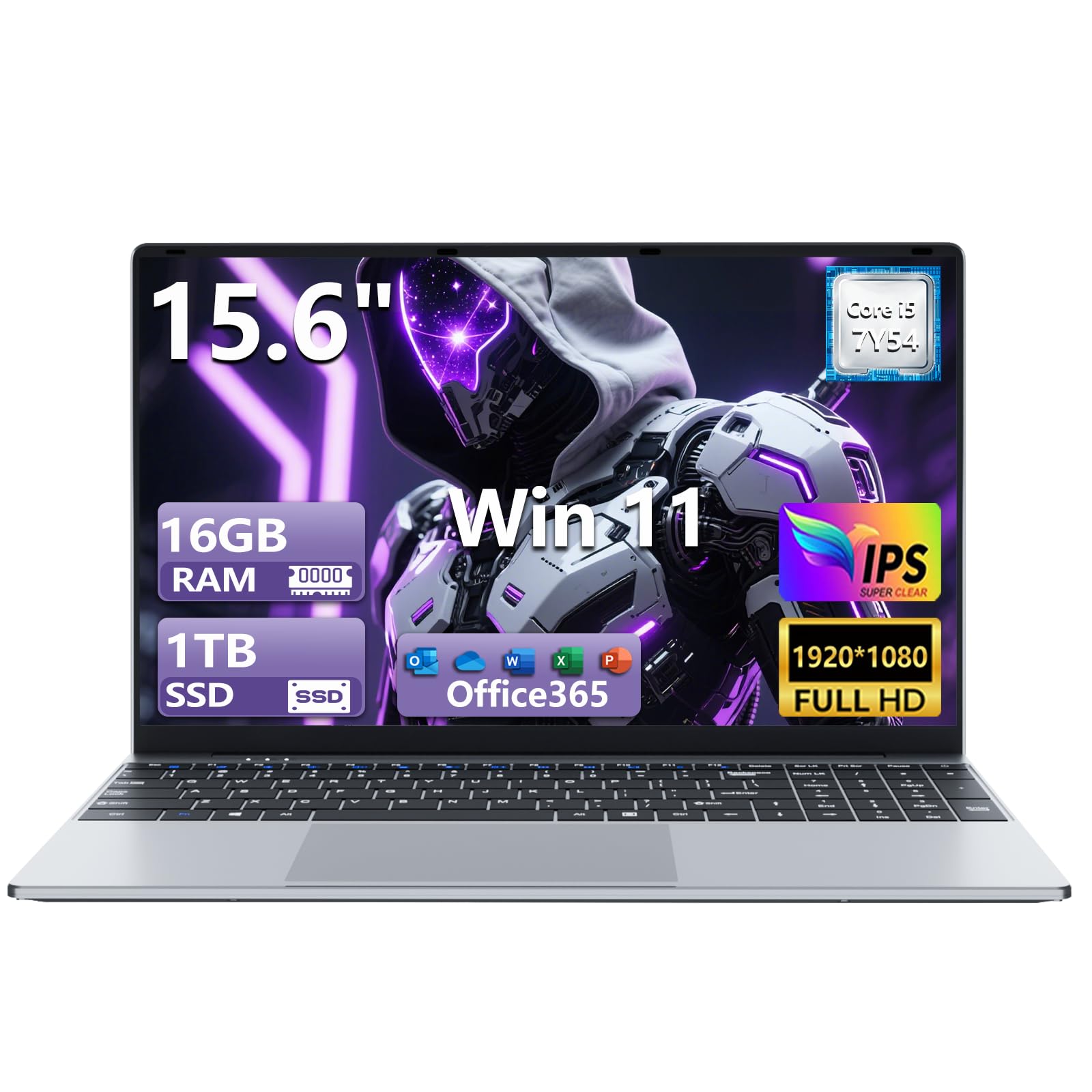 PC Portatile 15,6 Pollici con Processore Core i5 7Y54, 16GB RAM 1TB SSD, Notebook Win11 Schermo FHD 1920x1080, Laptop Computer Portatile con Tastiera Numerica Retroilluminata, WiFi5 USB3.0 Mini-HDMI