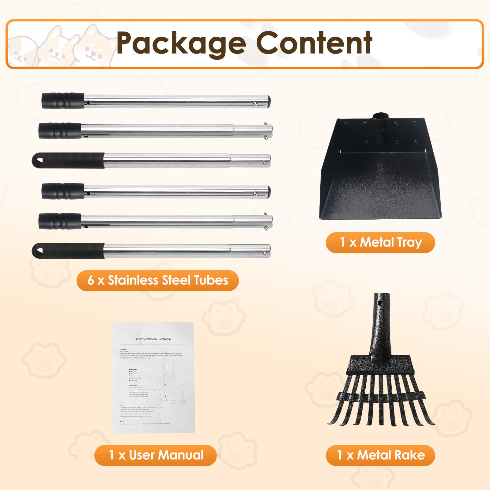 Ramasse Crotte pour Chien, RâTeau & Pelle, Manche Long Réglable Palette en Métal, Kit de Ramasse Crotte de Jardin pour Chiens de Grande Moyenne et Petite Taille, Incassable - 2 Pack