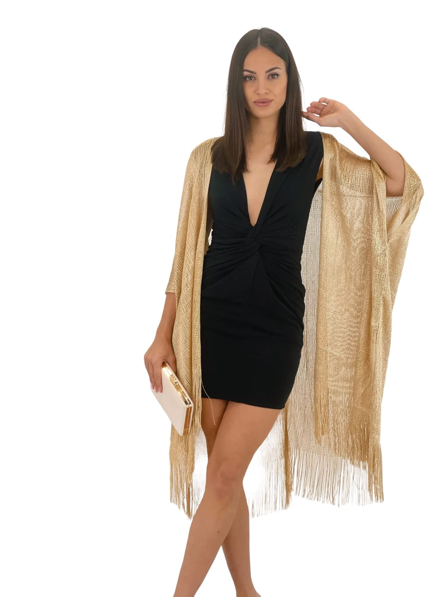 Cardigan Étole Femme Châle Wrap Écharpe Brillante 1.80 X 1.20 cm Cérémonies Soirée Fêtes Mariage Cocktail Bal de Promo Couleur Doré Pailletée