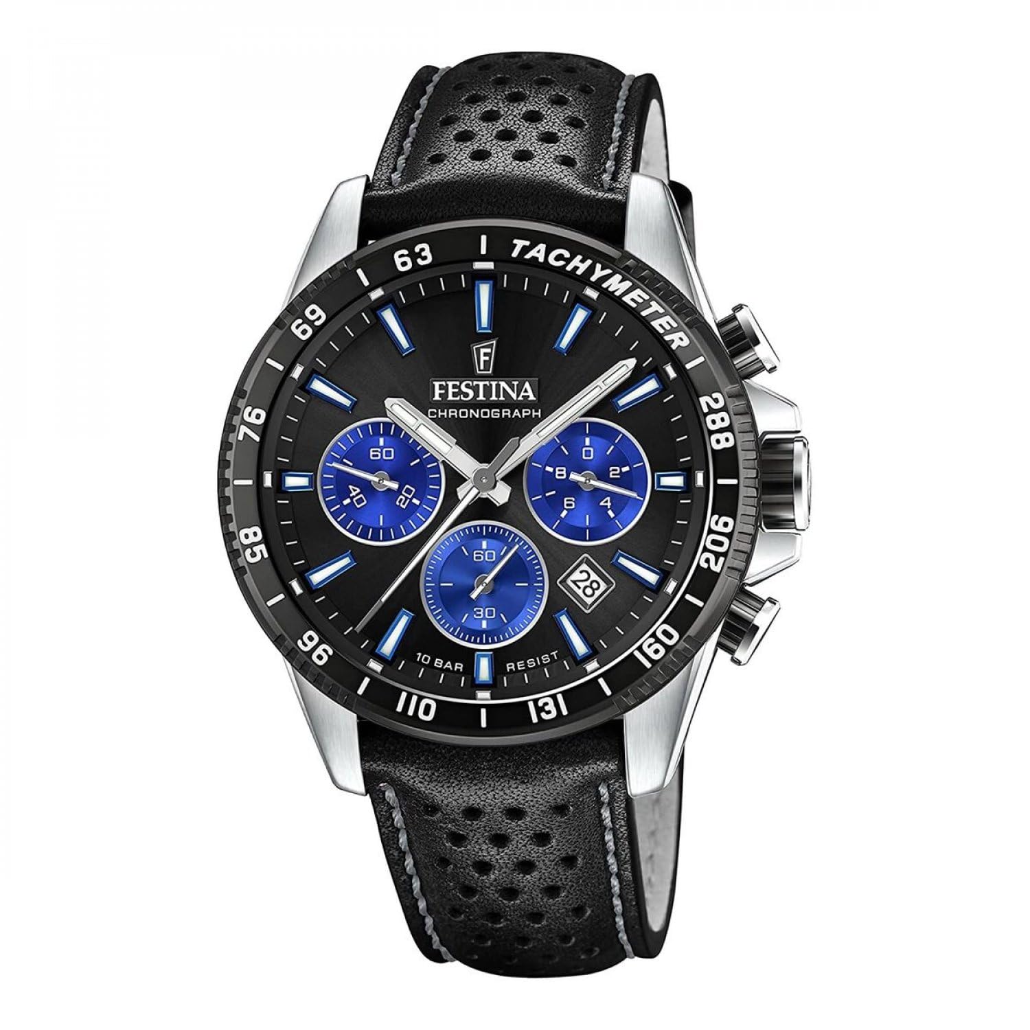 Festina Orologio Uomo in Acciaio Inossidabile e Pelle Nero F20561/6 | Movimento al Quarzo, Cronografo, Calendario, Vetro Minerale ad Alta Resistenza