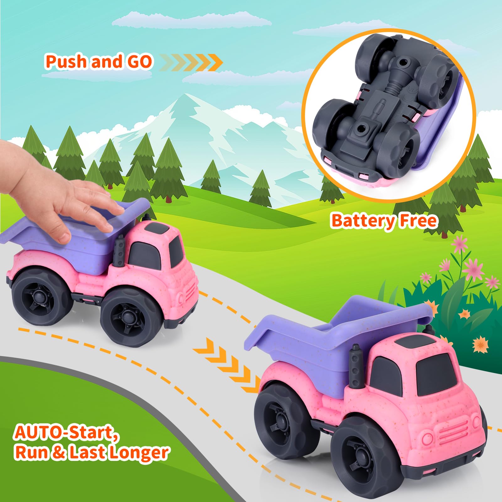 Juguetes para niñas de 1 año, camión volquete y cemento mezclador, sin BPA, sin ftalatos, PVC, juguetes al aire libre para niños pequeños de 1 a 3 años, autos de juguete ideales para niñas de 1, 2, 3, 8