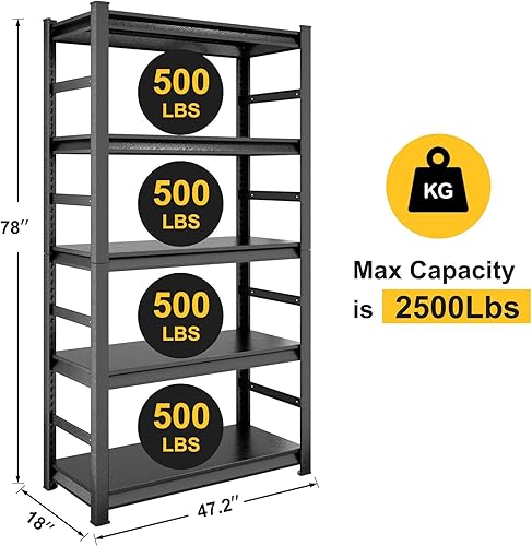 Miniatura 12 de Anwick Estante de almacenamiento de metal de 72 pulgadas, estante de almacenamiento ajustable de 5 niveles para despensa, cocina, garaje, estantes