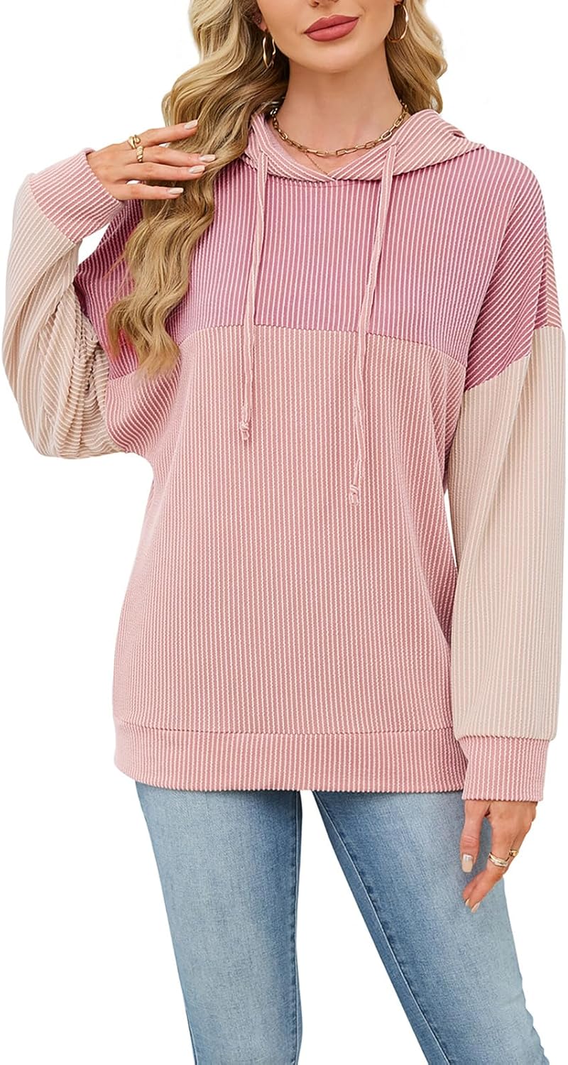 Women Color Block Oversized Hoodies Sweatshirt Casual Long Sleeve Hoodies Drawstring Sweatshirt Pullover - Image 2