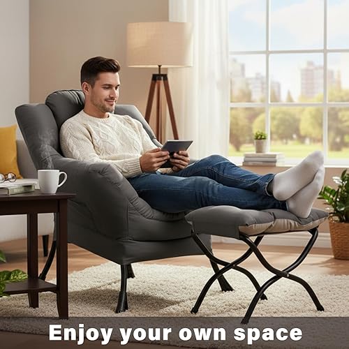 Miniatura 3 de Silla perezosa con otomana, moderna silla de descanso grande con reposabrazos y bolsillo lateral, sofá tapizado de ocio con sillón de lectura y