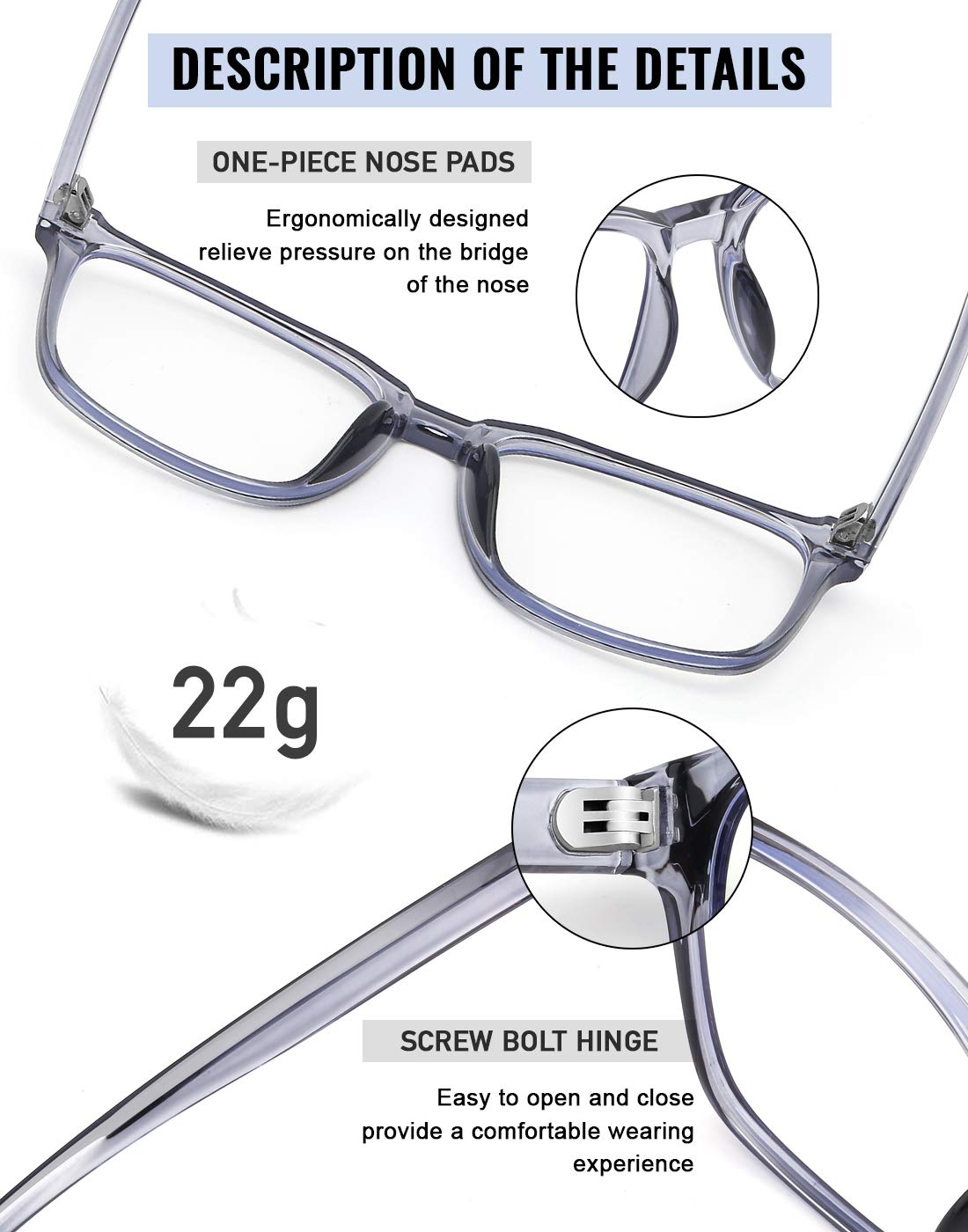 TEAPLMTT Lunettes anti-lumière bleue, lunettes d'ordinateur carrées surdimensionnées, anti-lumière bleue pour homme et femme
