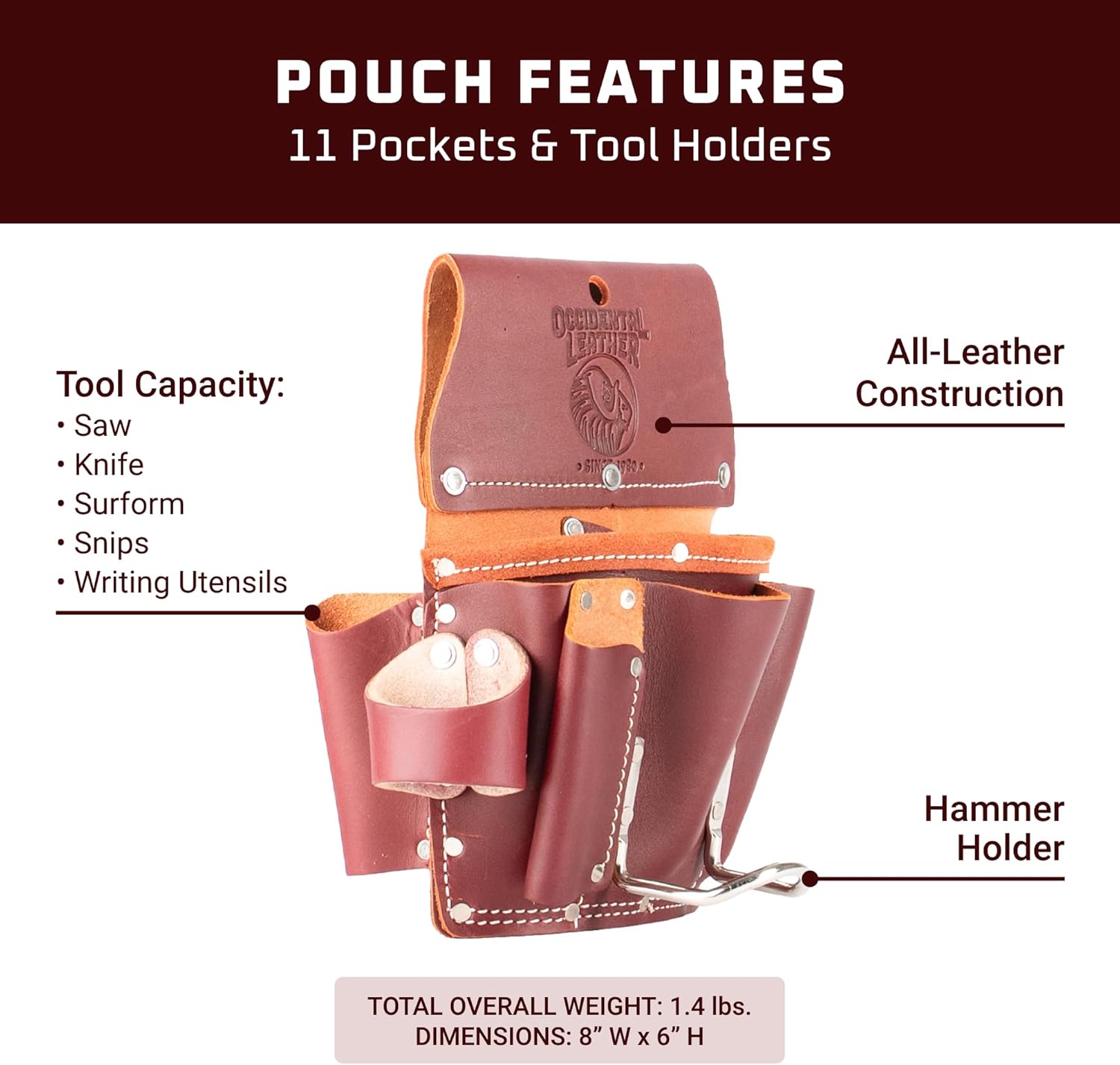 Occidental Leather Pro Drywall Pouch - 11 Pockets & Tool Holders - Made in USA