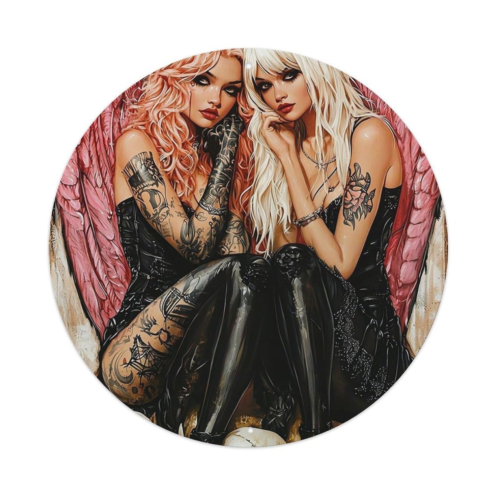 Angel Wings Skulls Tattoos Darkness Fashion Metal Tin Sign Plaque
