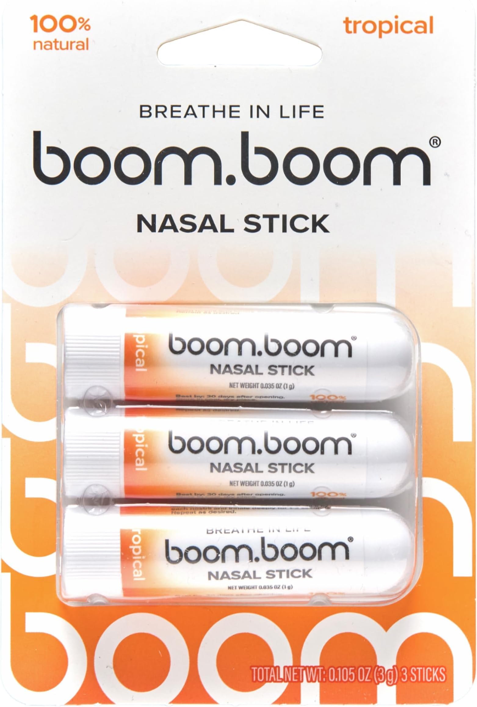BoomBoom Nasal Stick | Vapor Flow Technology | Cool Refreshing Sensation | Natural Mood Boost | Simple Ingredients | Essential Oils + Menthol Inhaler (Tropical)