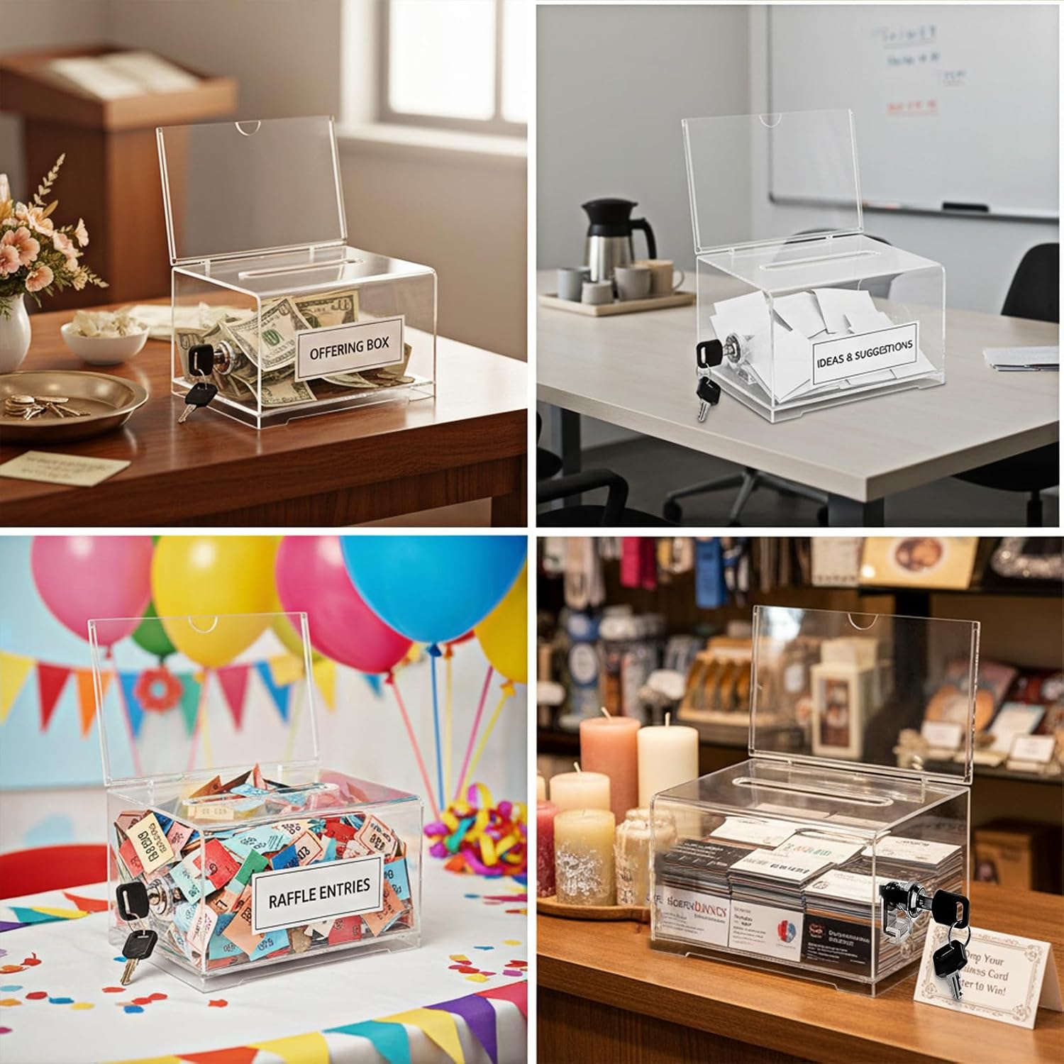 6 PCS Acrylic Donation Box Raffle Ticket with Lock and Sign Holder, Raffles Ticket Box Raffle Tip Secure Ballot Boxes Suggestion Boxes for Fundraising for Voting-6.3×4.7×3.9 Inch