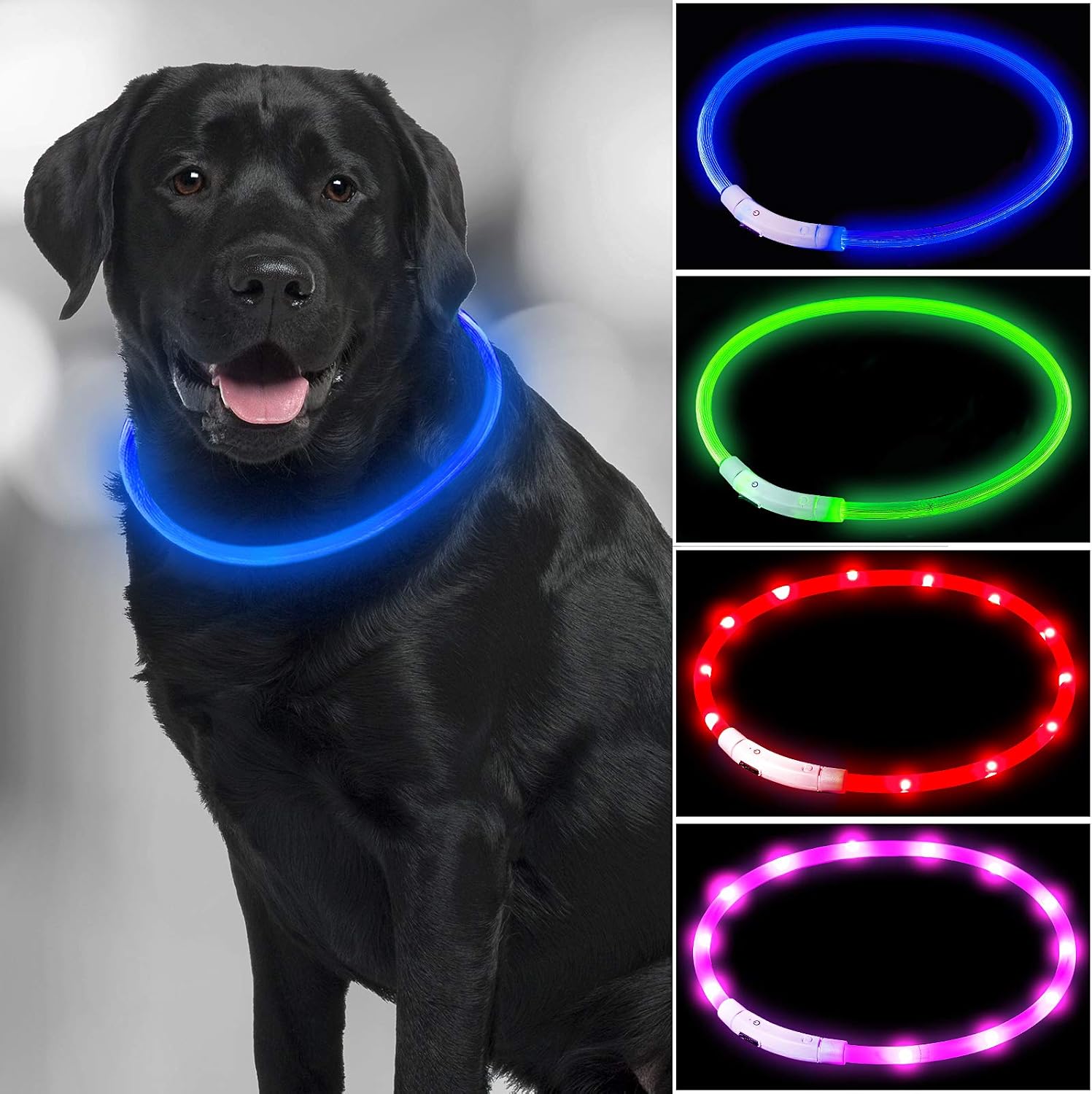 4 Pieces LED Dog Collar USB Rechargeable Lighted Dog Collar Water Resistant Light Up Collar Cuttable LED Pet Collar Pet Safety Collar…