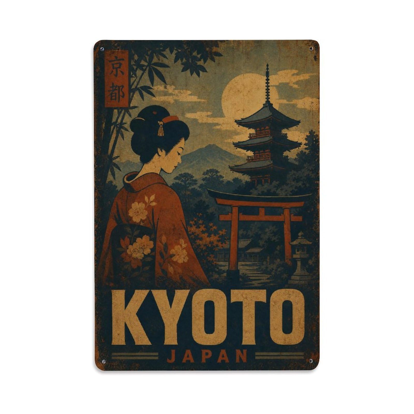 Gead 8X12inch Style Vintage Travel Kyoto Japan Mystique Metal Tin Sign