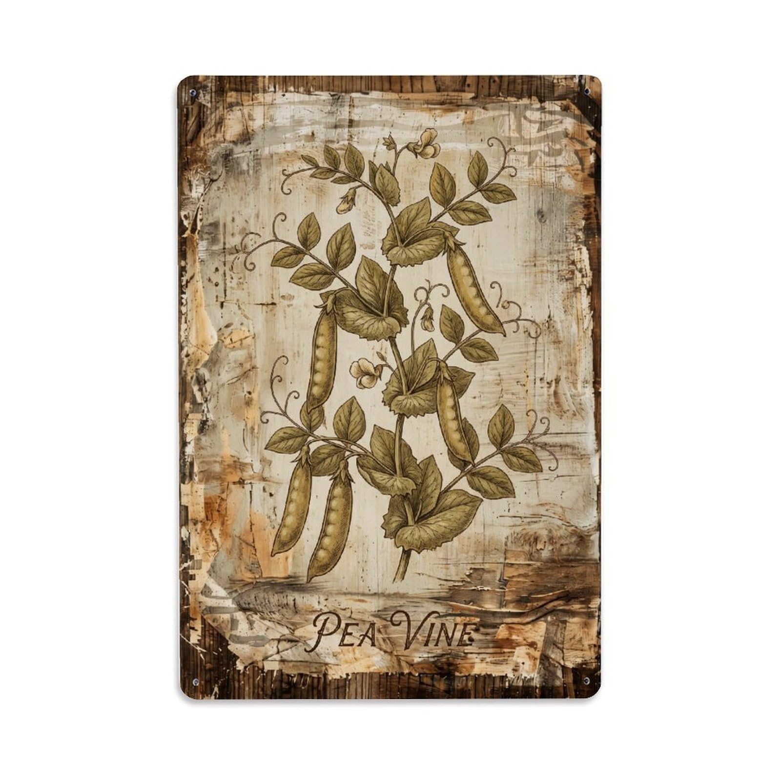 Fqnyr Style Pea Vine Botanical Metal Tin Sign Plaque Wall Decor For Cafe, Club Bar, Office, Home Garden Metal Poster 8X12inch