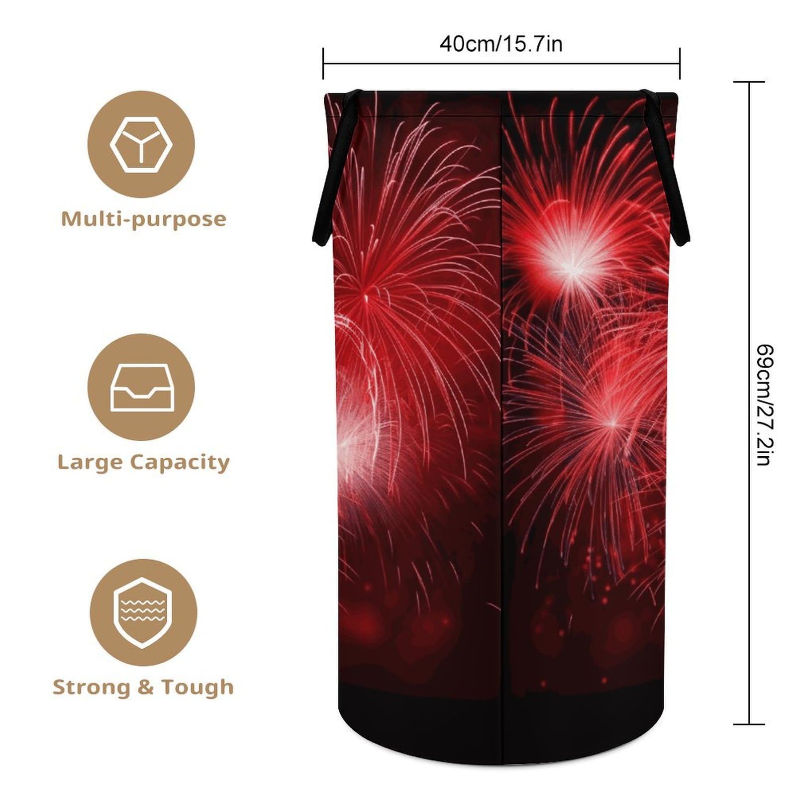 Red Hearts Fireworks - Cesta grande para ropa sucia, cesta de almacenamiento para asas de fácil transporte, cesta grande con asas, cubo de almacenamiento de ropa, organizador de juguetes para baño